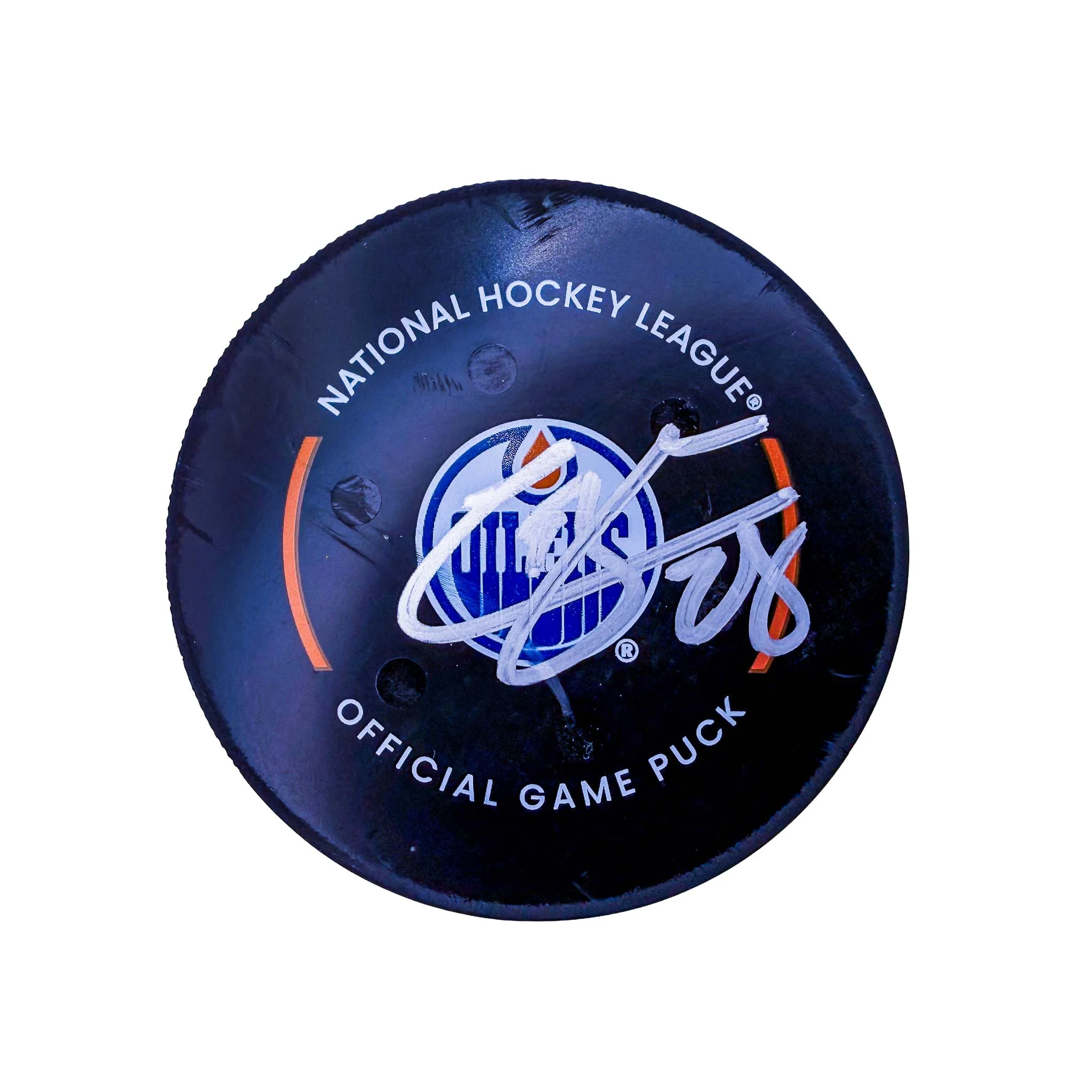 Connor Brown Edmonton Oilers Autographed Goal Puck - Mar. 8/2025 vs Dallas Stars #25038