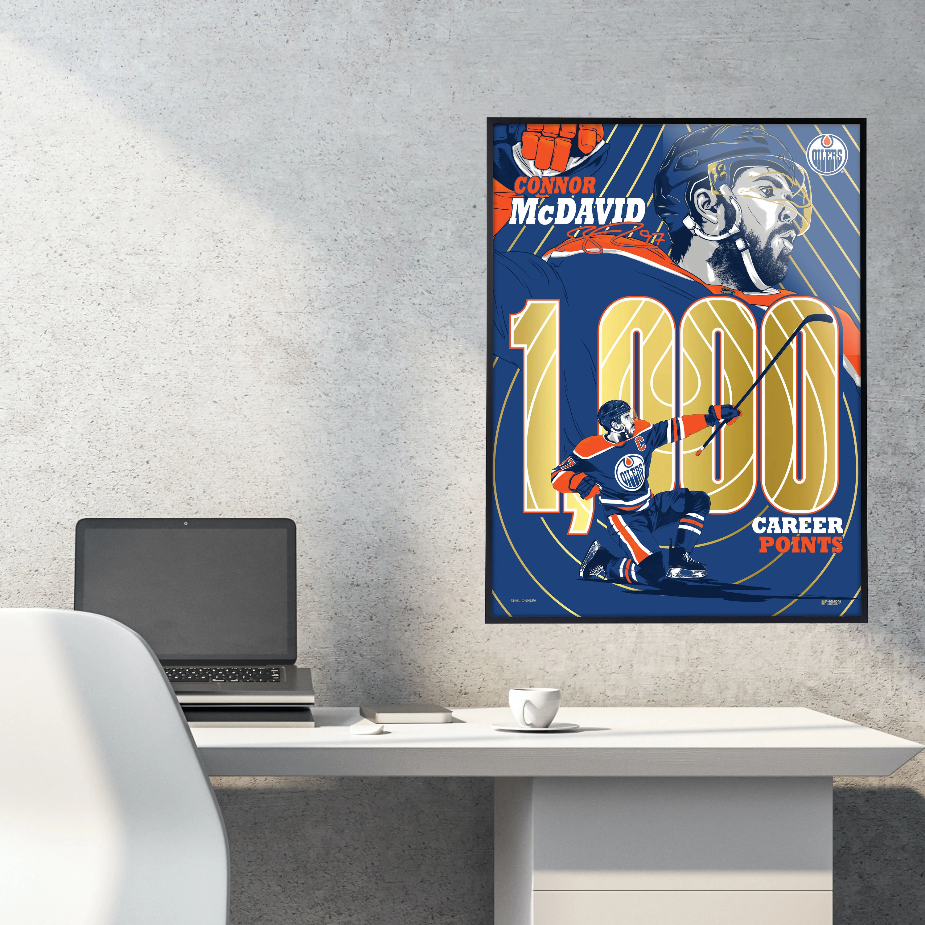 Connor McDavid Edmonton Oilers 1,000 Career NHL Points Milestone 18" x 24" Gold Foil Serigraph Print LE /300 - Image 3
