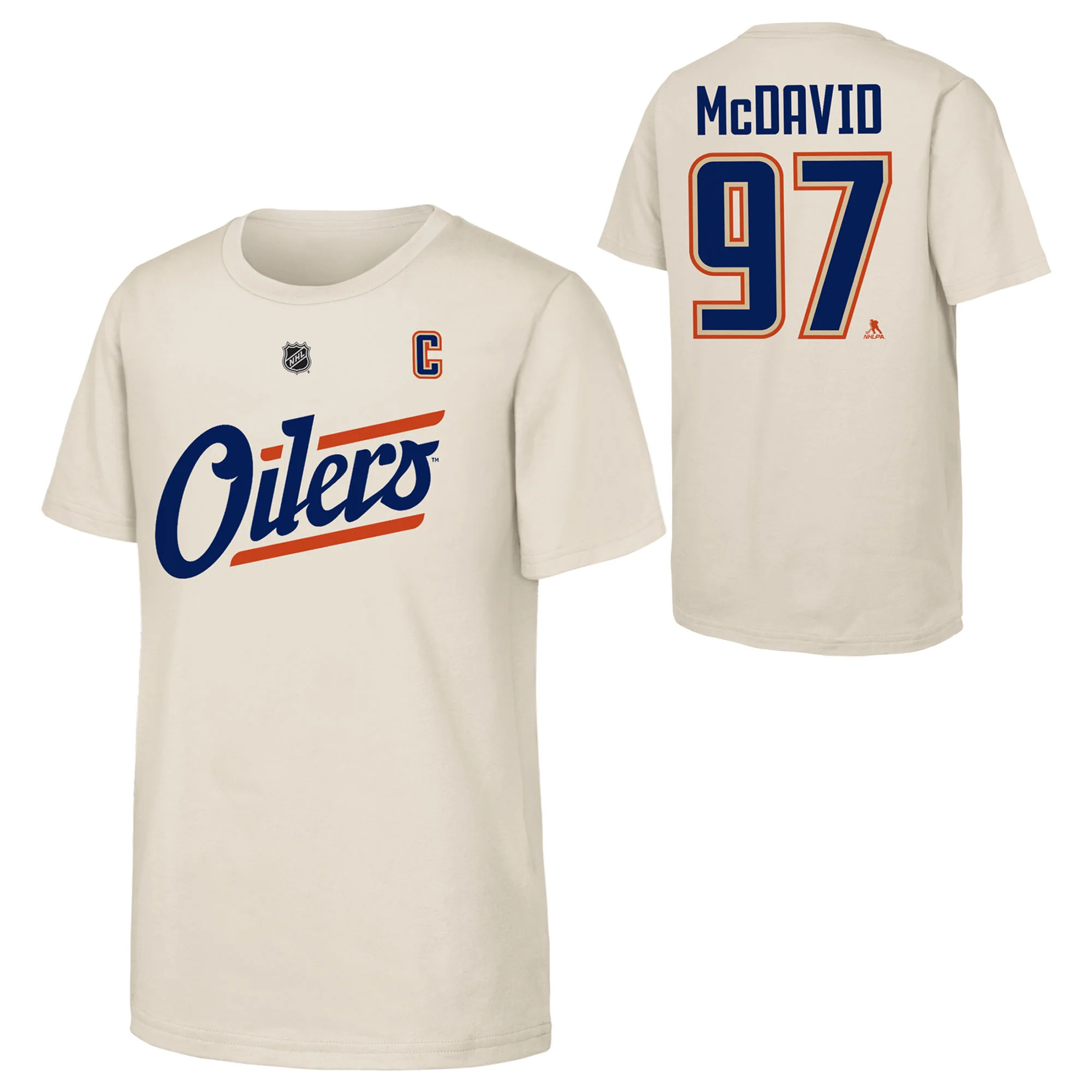 Connor McDavid Edmonton Oilers Youth Outerstuff Cream Alternate Logo Player Name & Number T-Shirt - Image 3