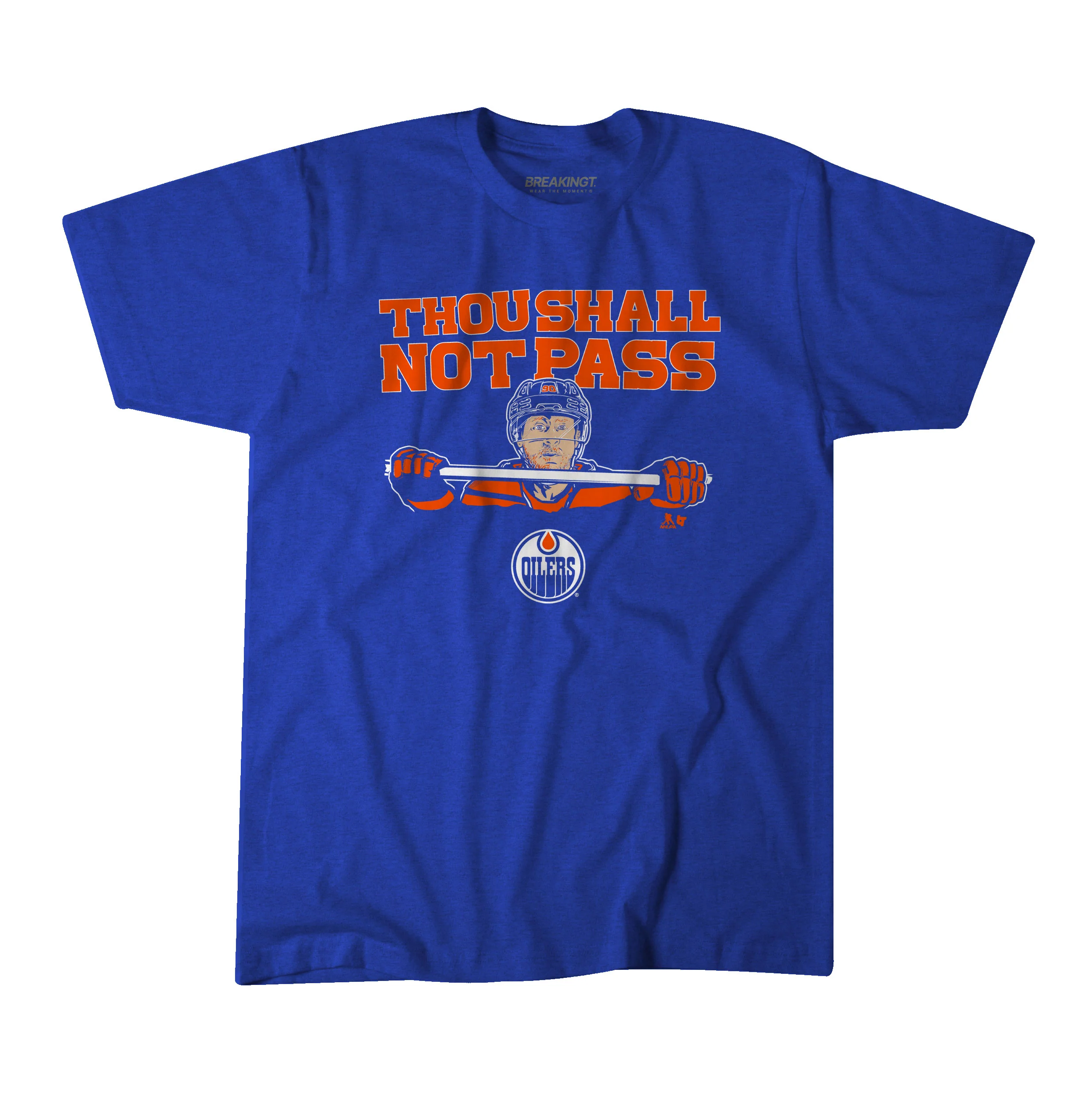 Corey Perry Edmonton Oilers "Thou Shall Not Pass" Blue T-Shirt