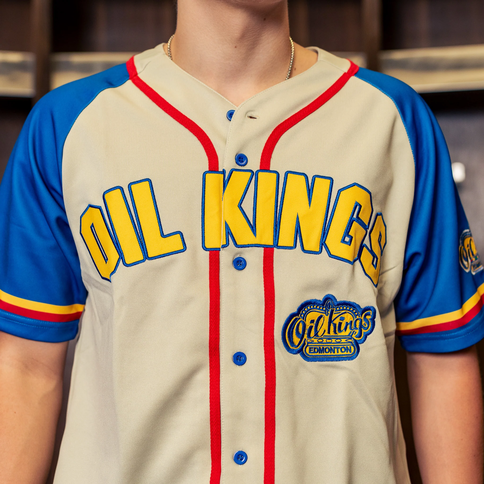 Edmonton Oil Kings Something Inked Cream Fauxback Button Up Jersey - Image 2