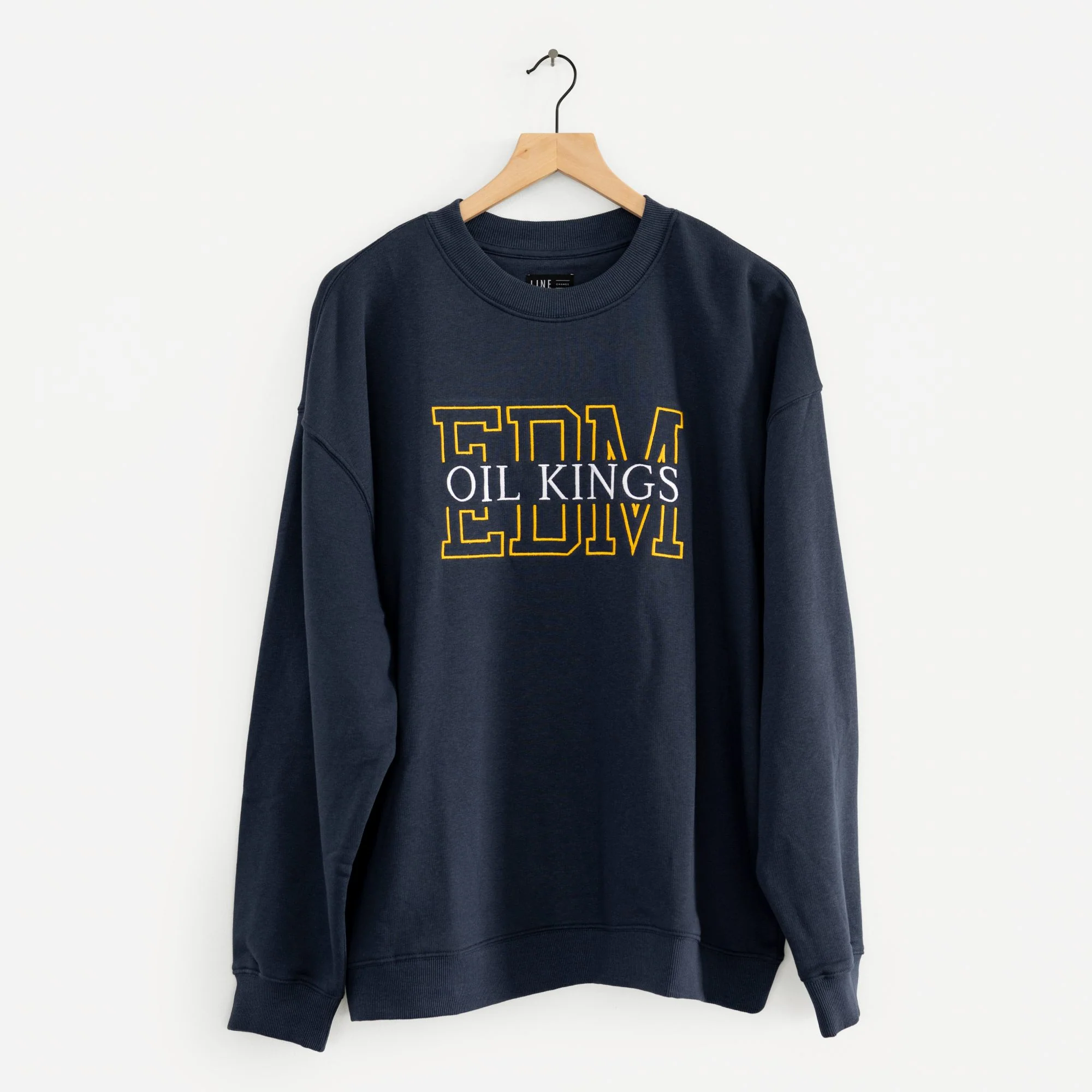 Edmonton Oil Kings Unisex Line Change Navy Embroidered Crewneck Sweatshirt