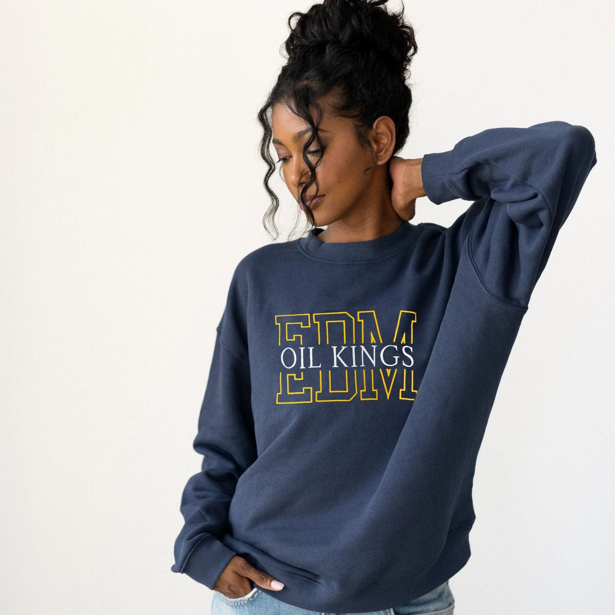 Edmonton Oil Kings Unisex Line Change Navy Embroidered Crewneck Sweatshirt - Image 2