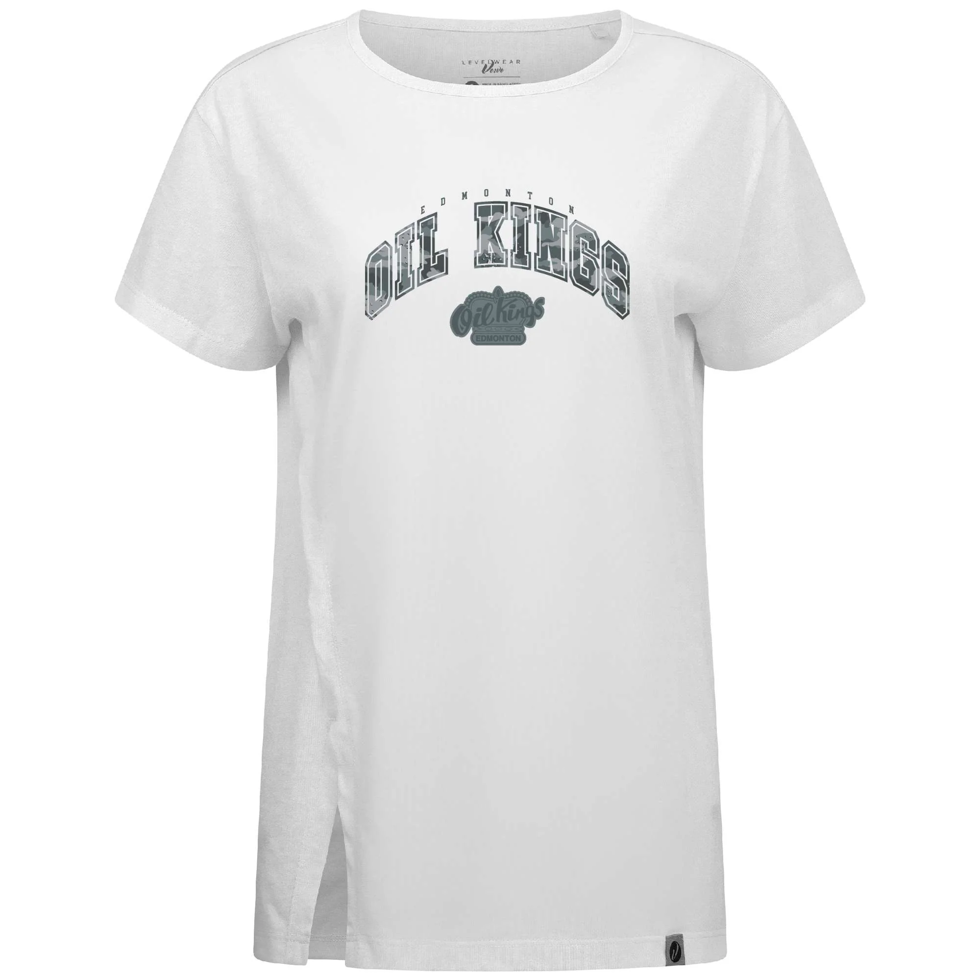 Edmonton Oil Kings Women's Levelwear Winter Camo White Influx T-Shirt