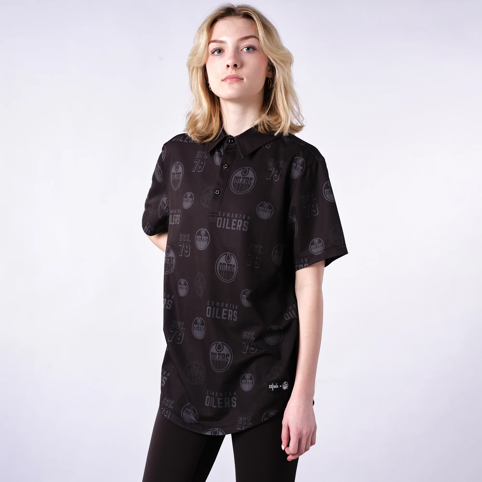 Edmonton Oilers 22Fresh Black All Over Pattern Print Polo - Image 3