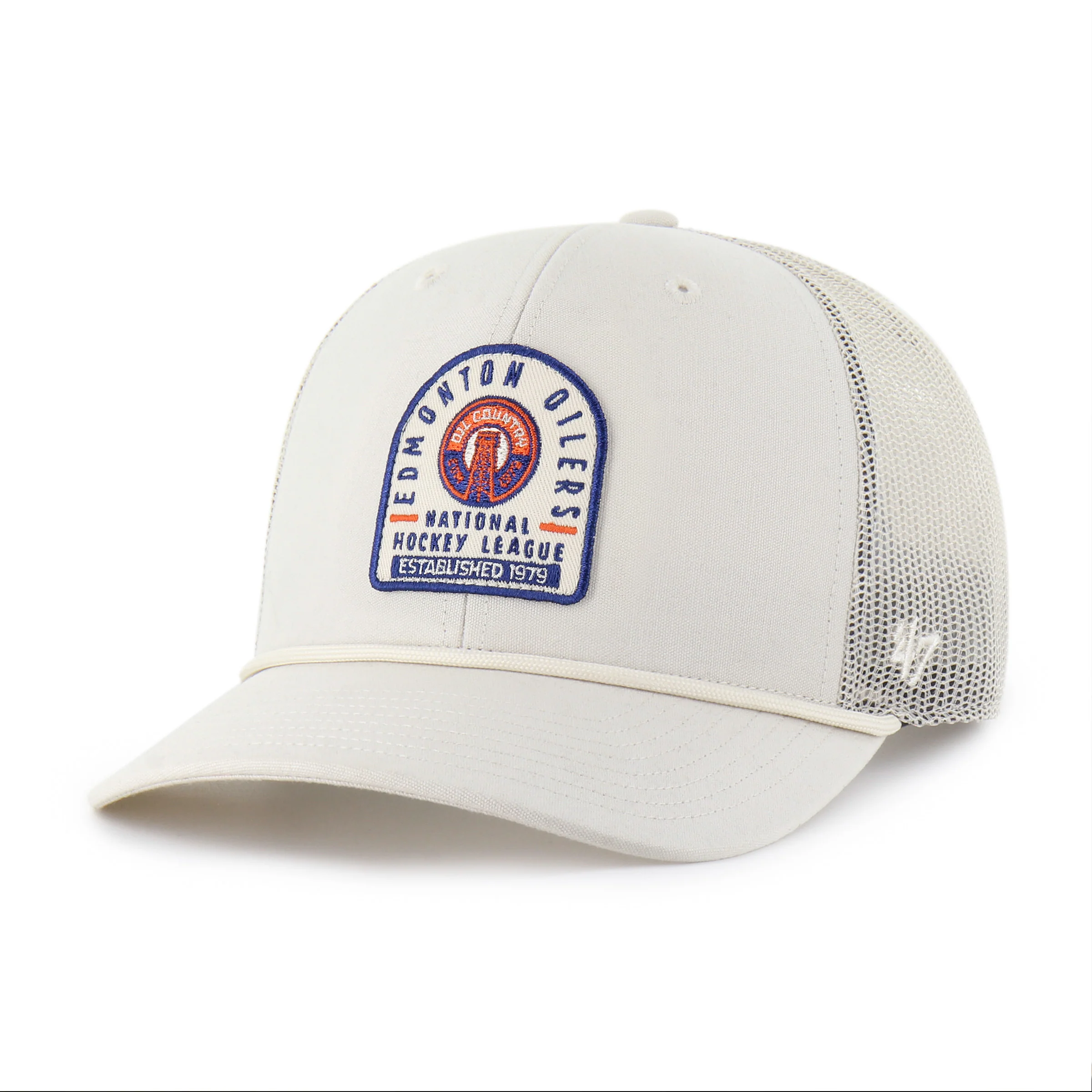 Edmonton Oilers '47 Cream Monument Rope Alternate Logo Mesh Trucker Snapback Hat