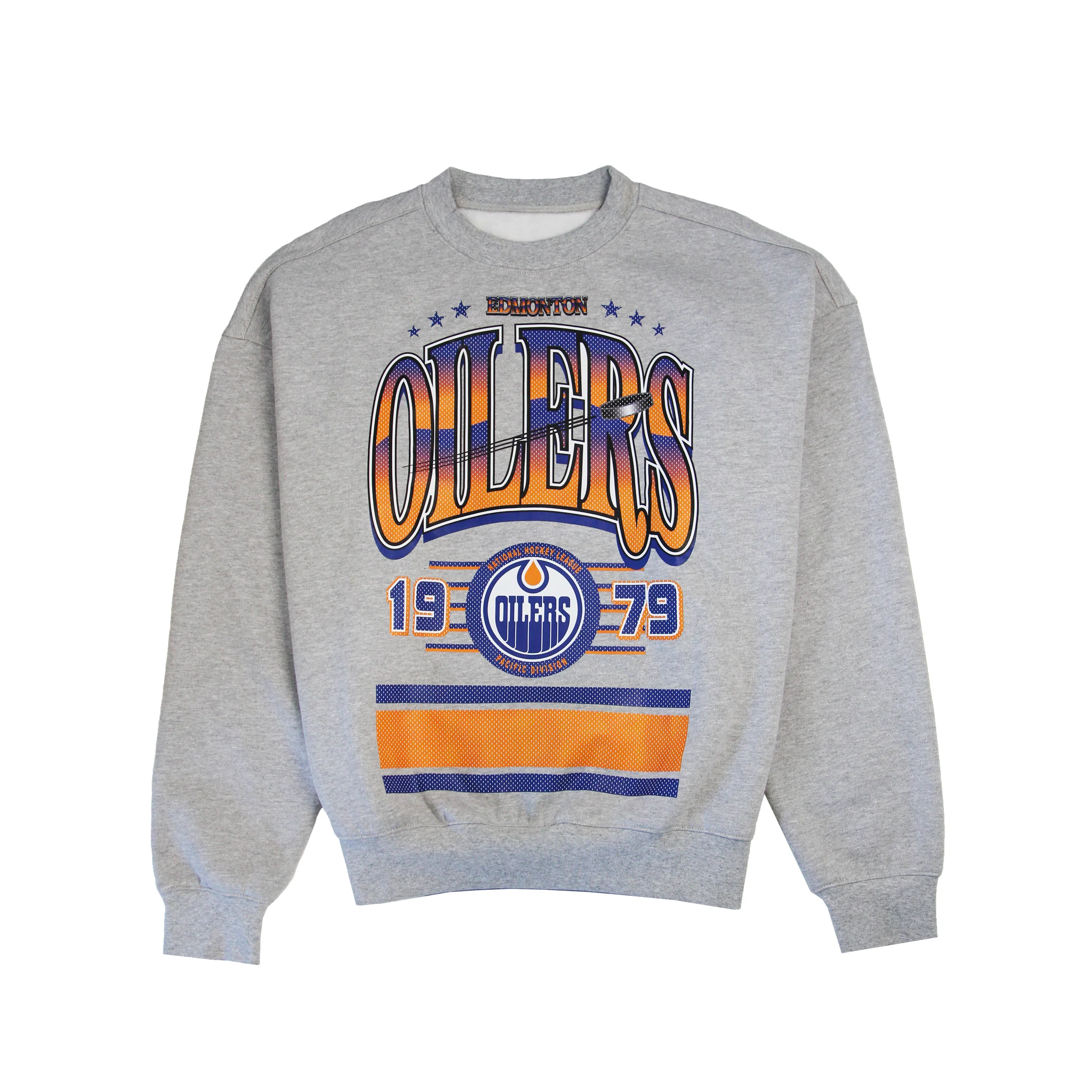 Edmonton Oilers Authmade 1979 Stripe Grey Crewneck Sweatshirt