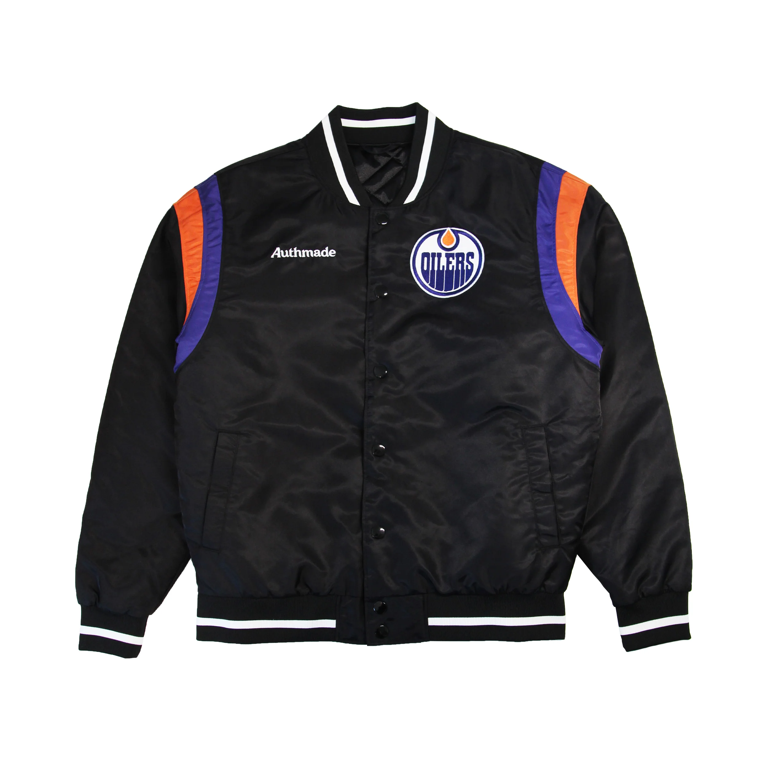 Edmonton Oilers Authmade Black Satin Full-Zip Jacket