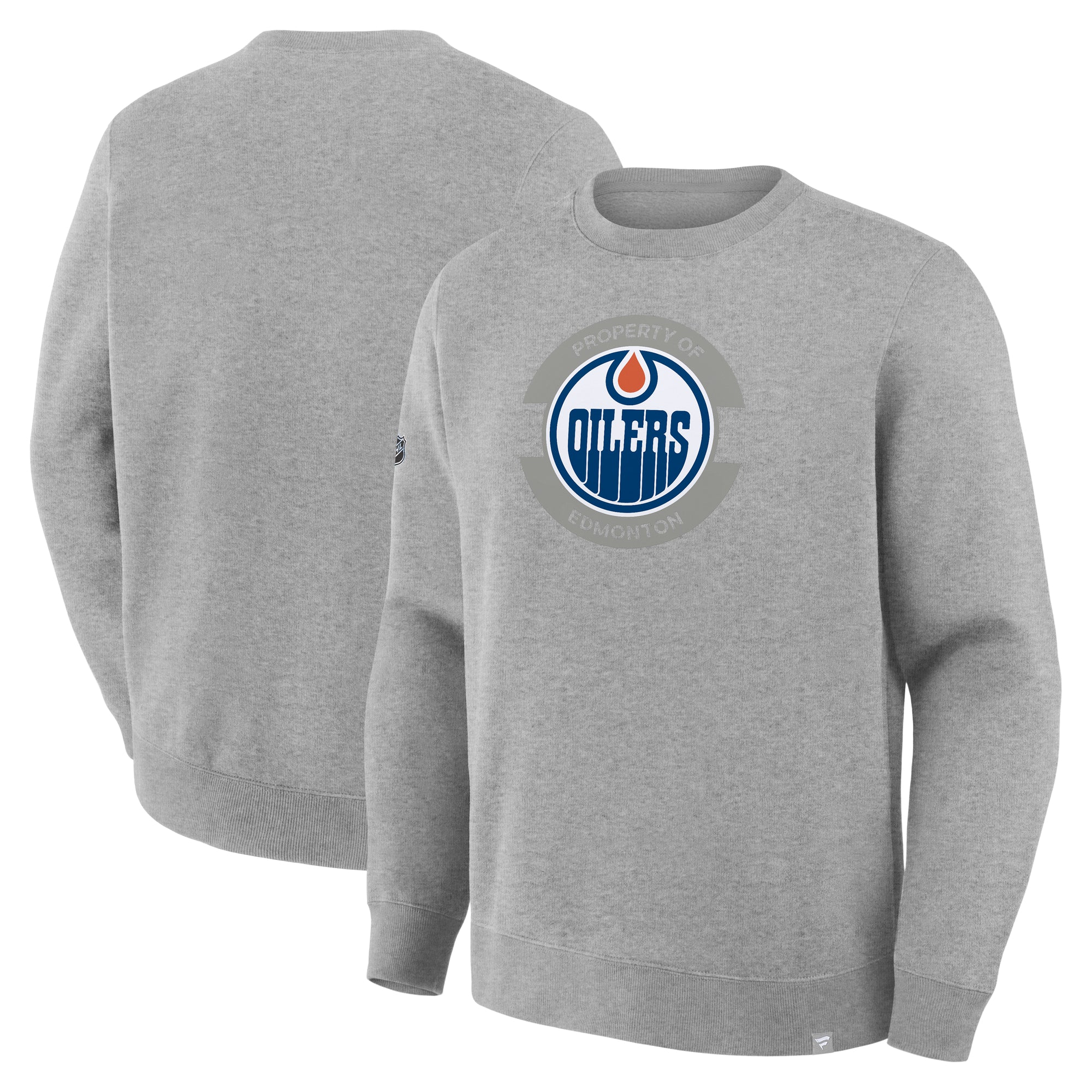 Edmonton Oilers Fanatics Cotton Fleece Grey Crewneck Sweatshirt - Image 5