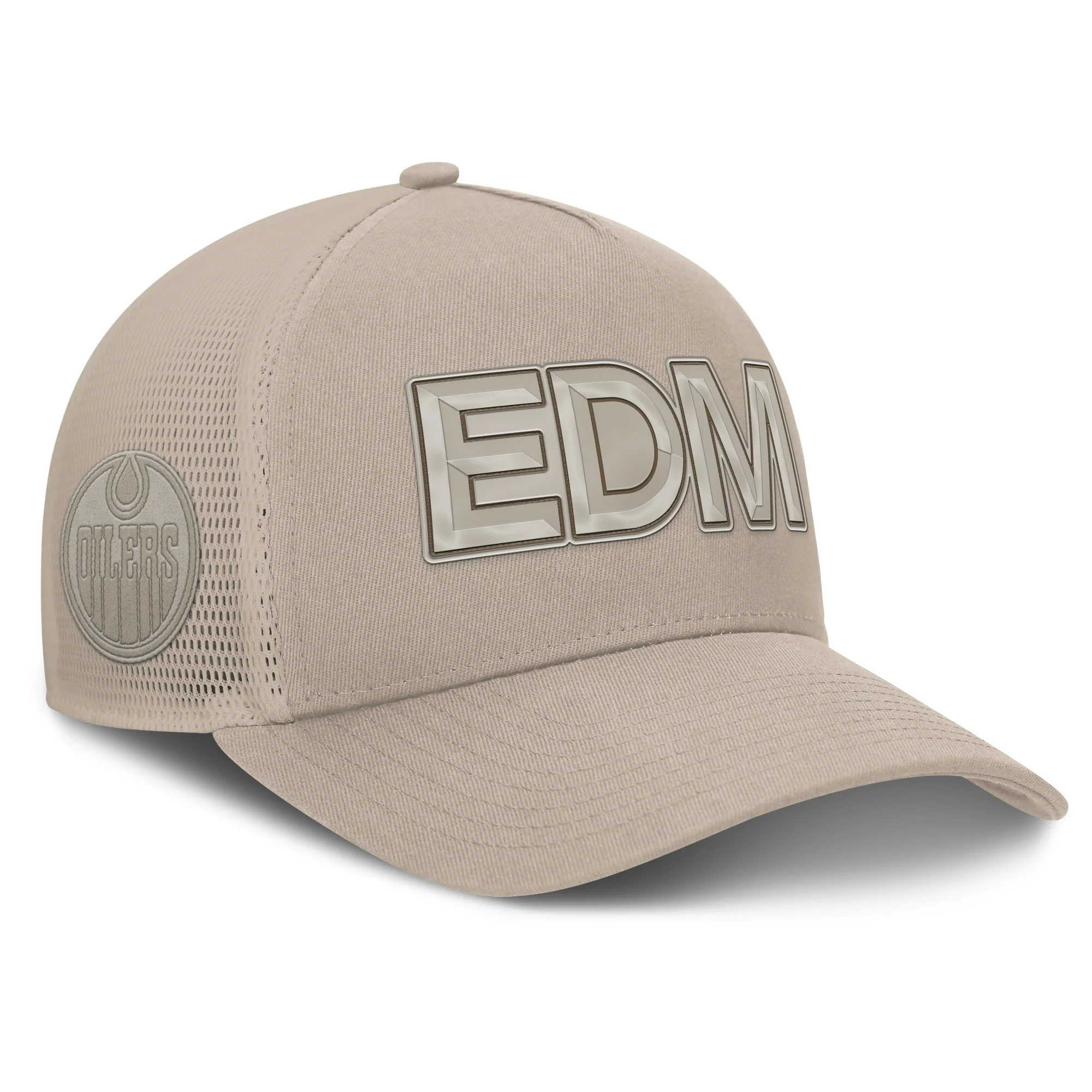 Edmonton Oilers Fanatics Cream 2025-26 Authentic Pro Road 3 A-Frame Mesh Snapback Hat - Image 4