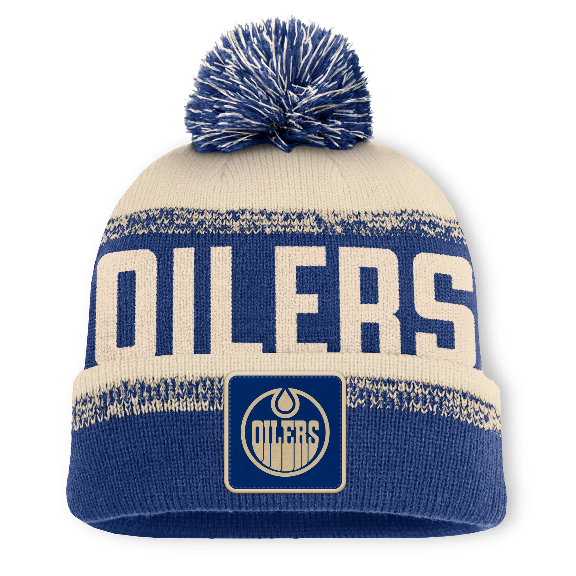 Edmonton Oilers Fanatics Cream & Blue Thrive Cuffed Toque w/Pom