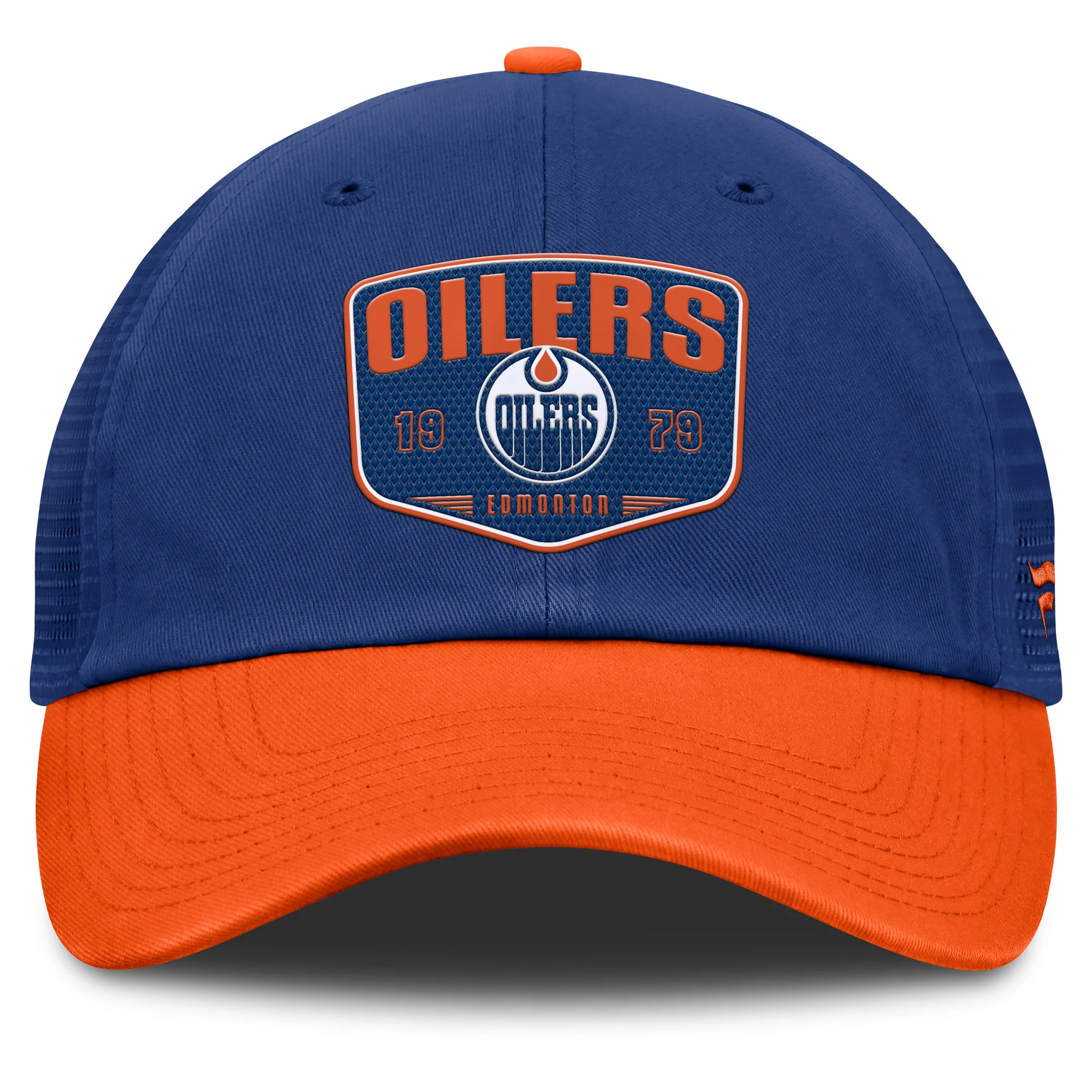 Edmonton Oilers Fanatics Fundamental One-Timer Blue Trucker Snapback Hat - Image 3