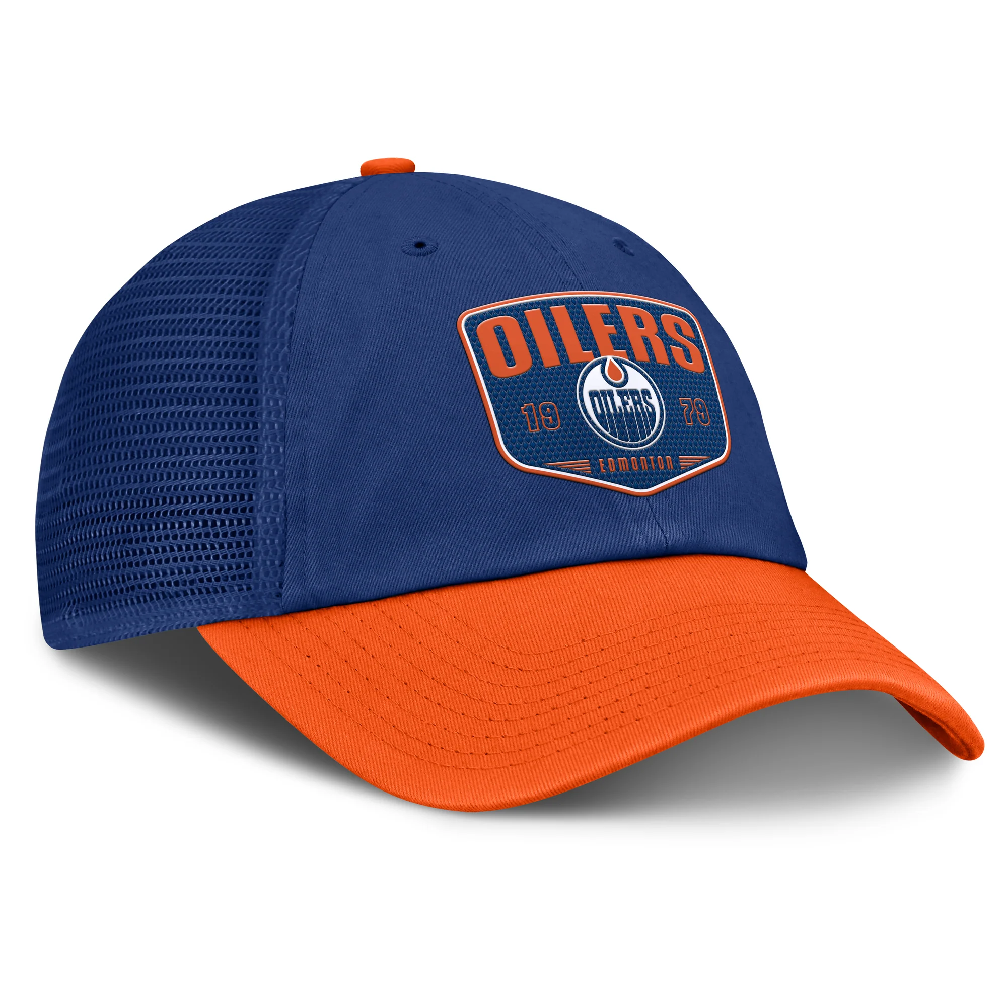 Edmonton Oilers Fanatics Fundamental One-Timer Blue Trucker Snapback Hat - Image 4