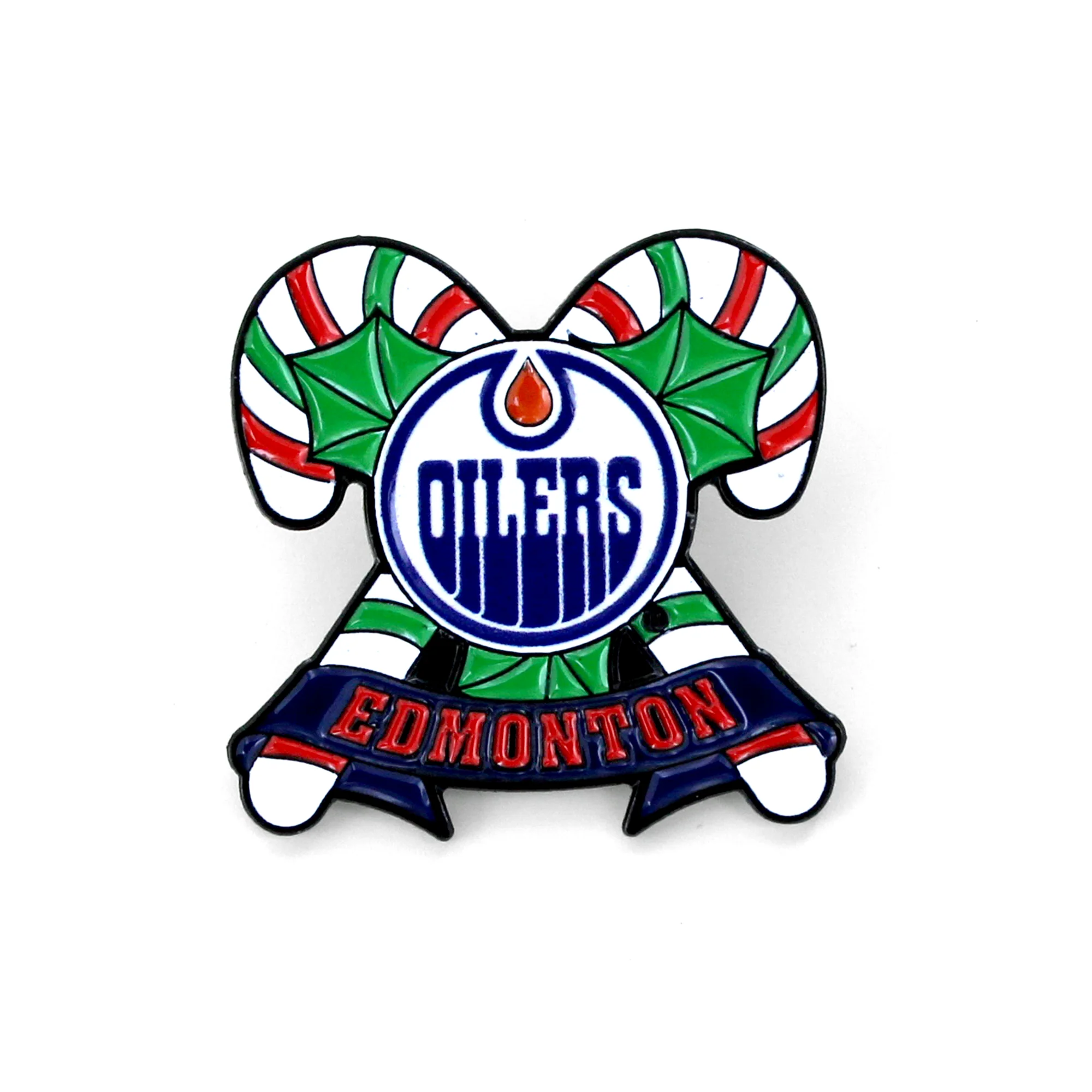 Edmonton Oilers Holiday Candy Cane Lapel Pin