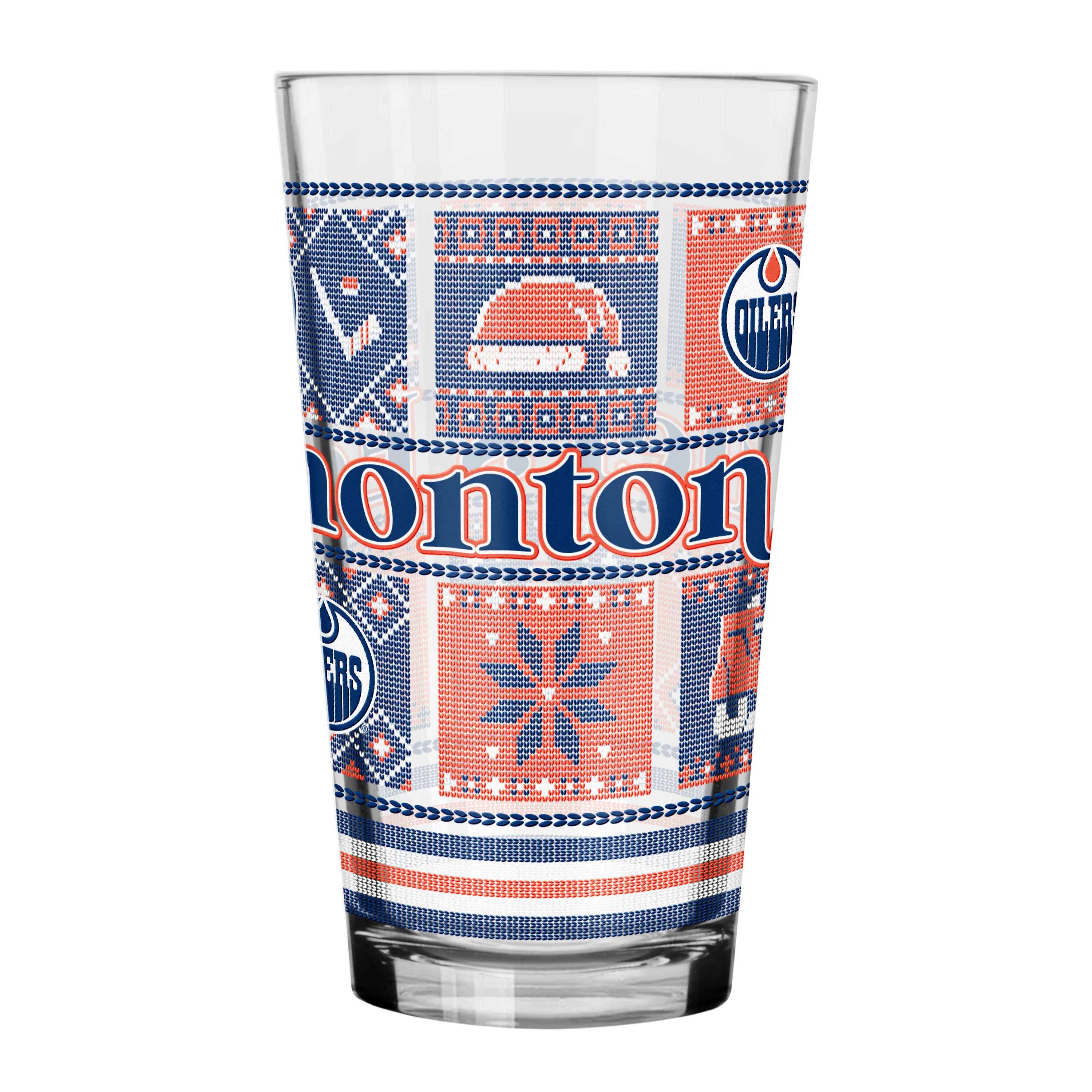 Edmonton Oilers Holiday Christmas Ugly Sweater 16 oz Pint/Mixing Glass - Image 2