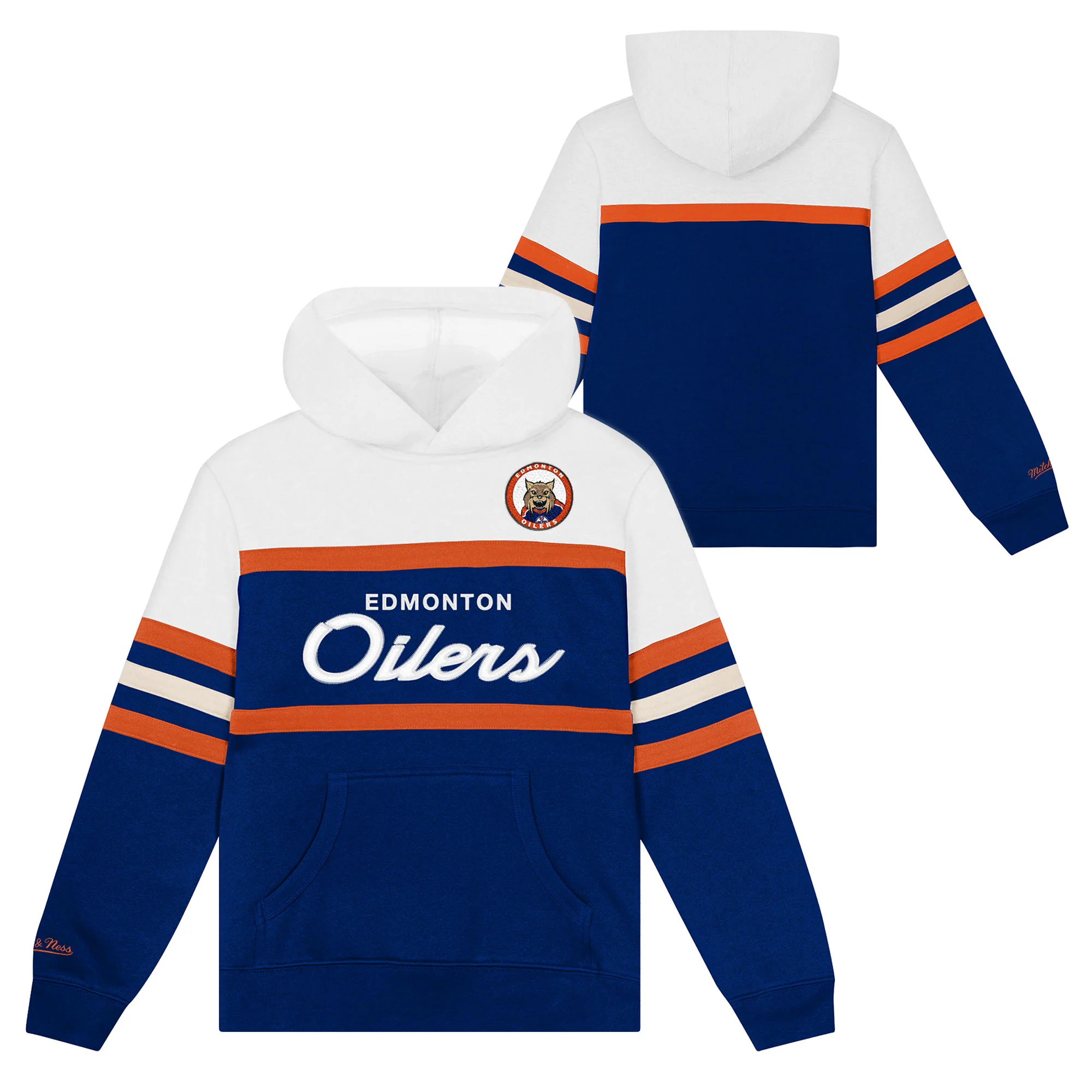 Edmonton Oilers Infant Mitchell & Ness White & Navy Hunter Mascot Coach Hoodie - Image 3