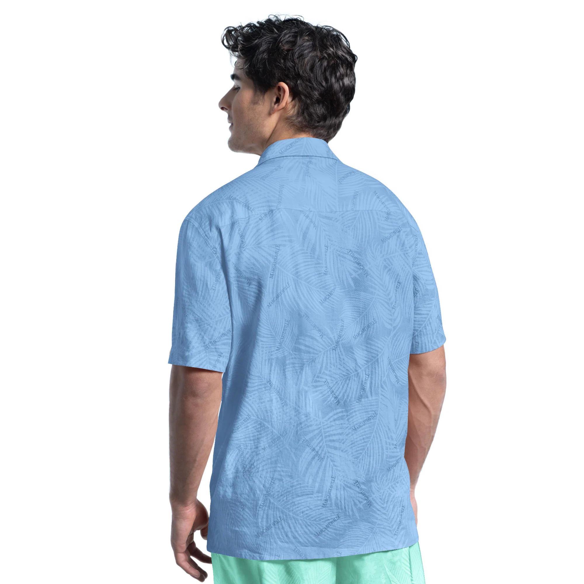 Edmonton Oilers Margaritaville Blue Printed Linen Party Button Up Shirt - Image 2