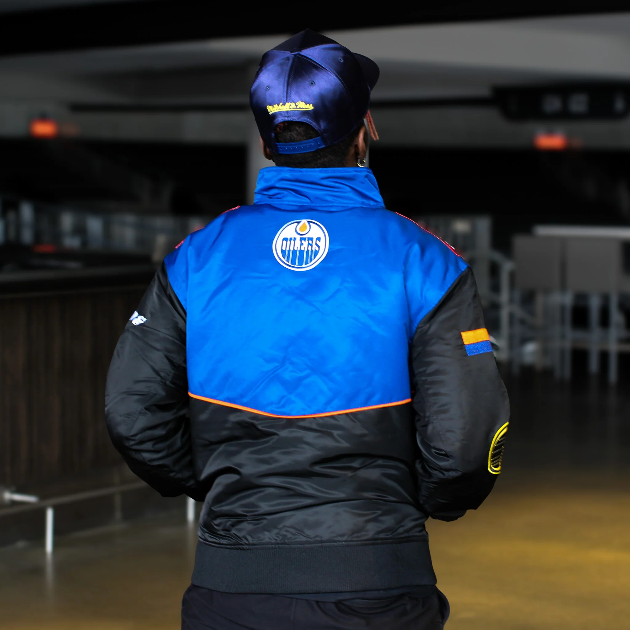 Edmonton Oilers Mitchell & Ness Blue & Black Driver Seat Racing Jacket - Image 2
