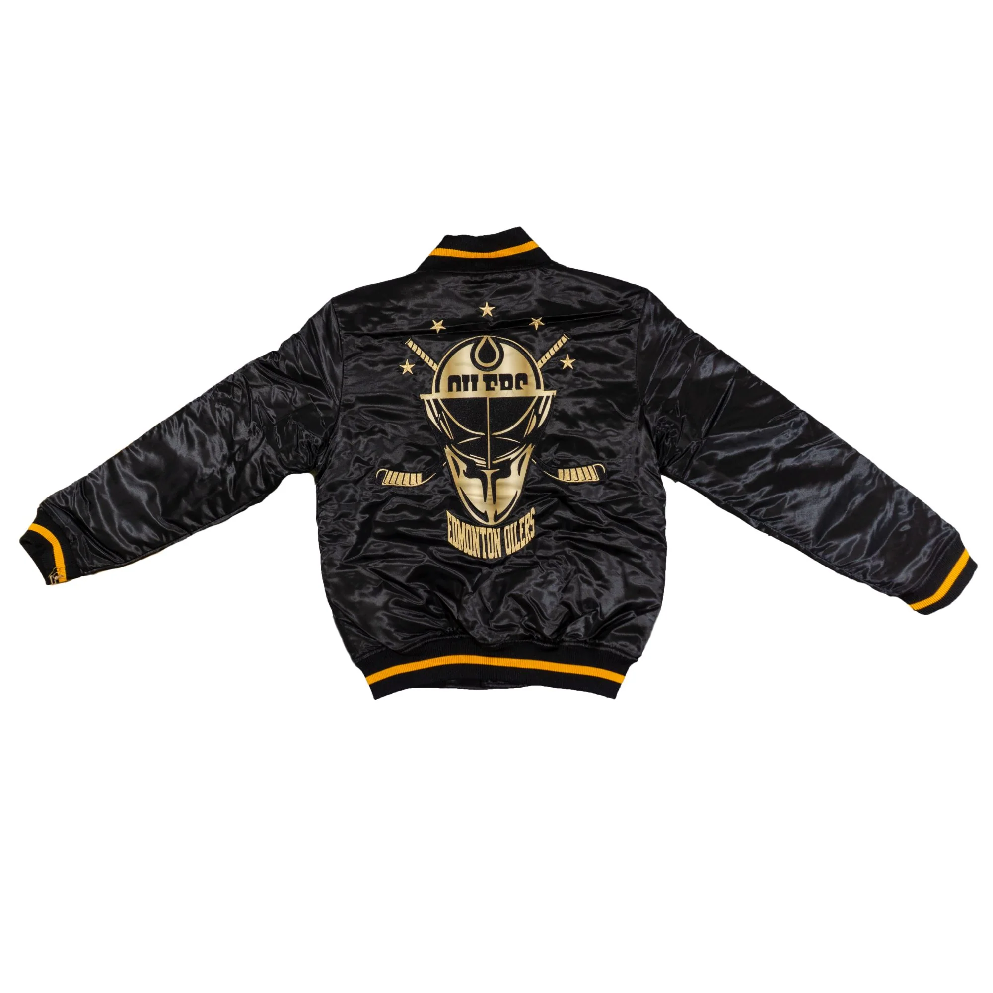 Edmonton Oilers Mitchell & Ness Golden Egg Black Satin Bomber Jacket - Image 5