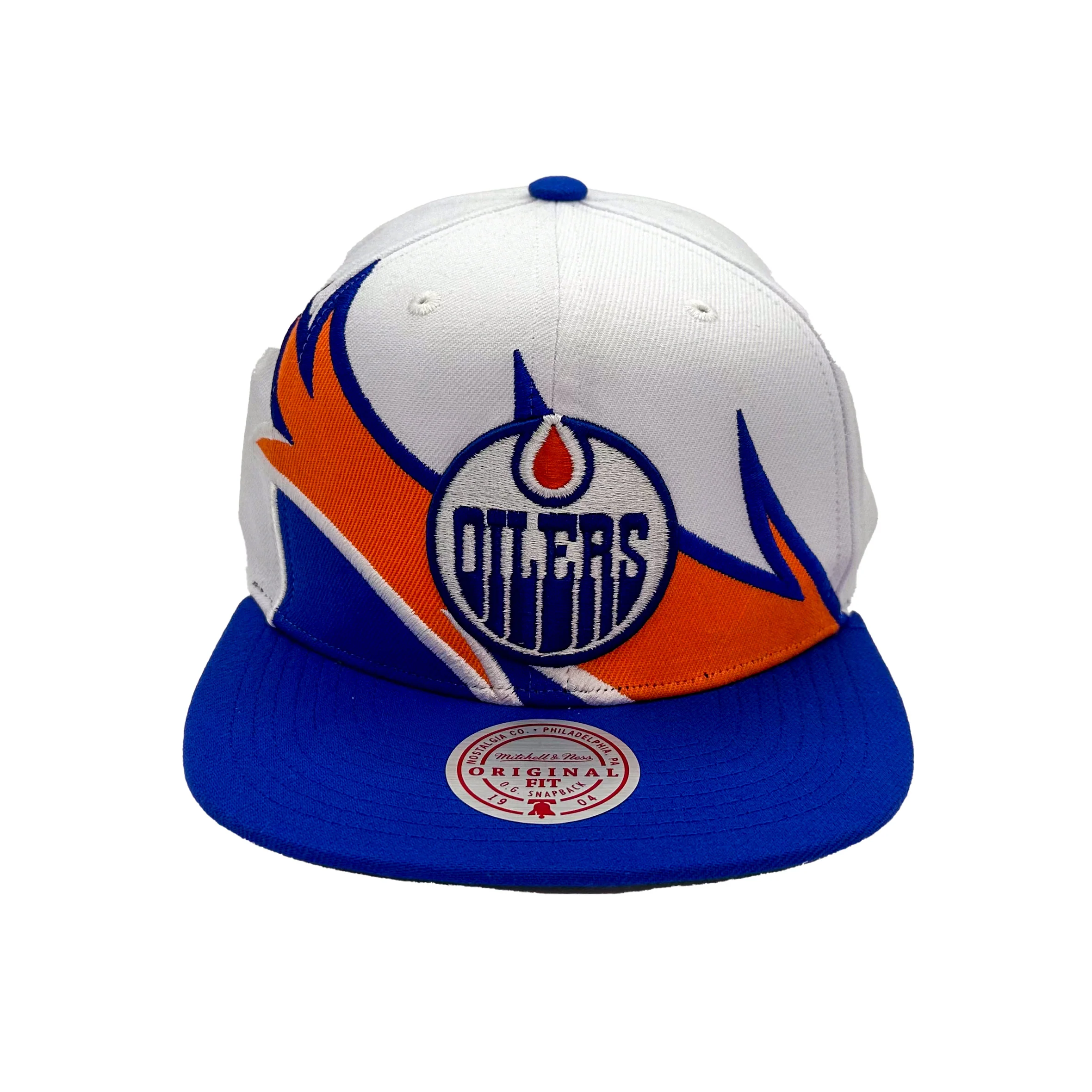 Edmonton Oilers Mitchell & Ness White & Blue Wave Runner Snapback Hat