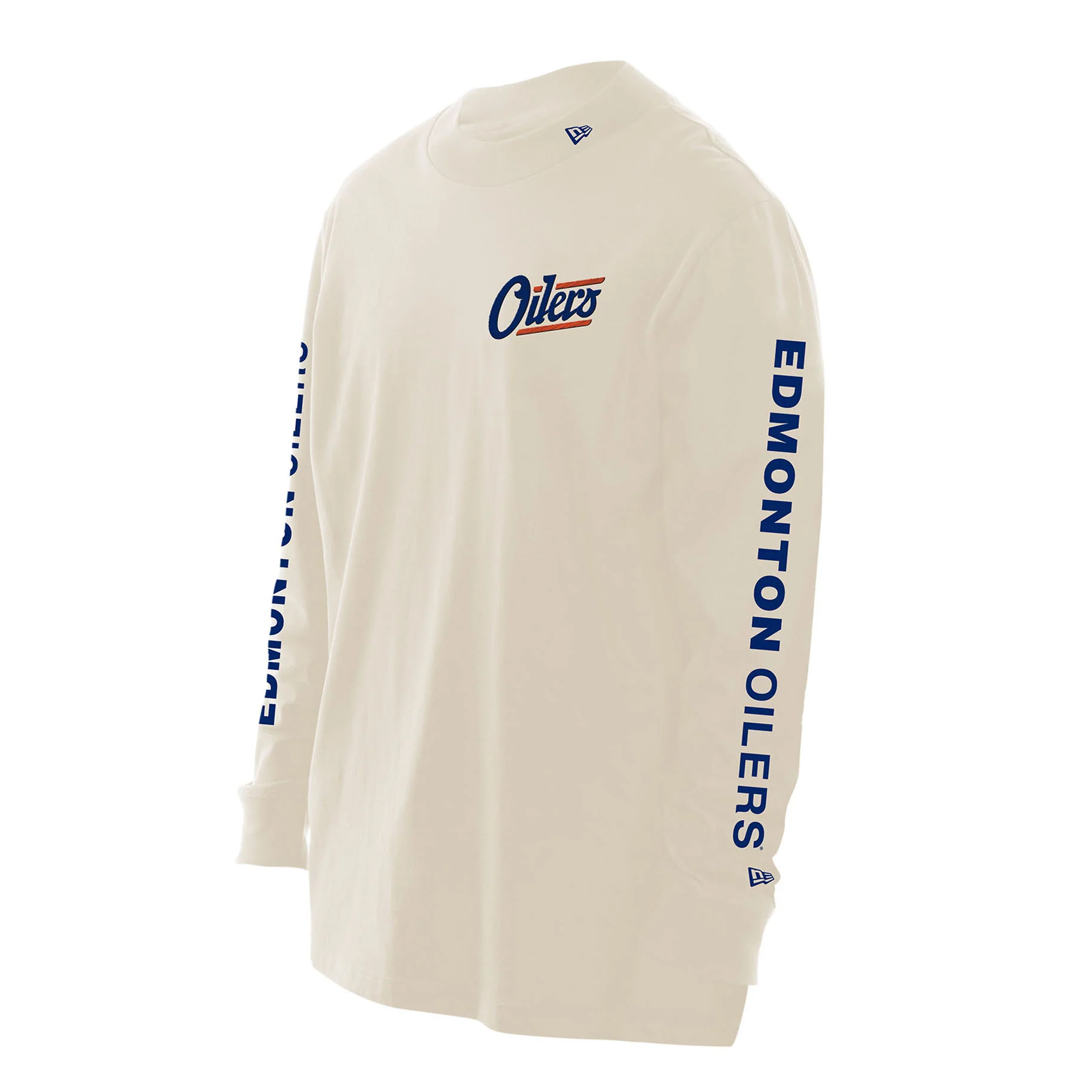 Edmonton Oilers New Era Alternate Logo Cream Mock Fleece Long Sleeve Shirt - Image 3