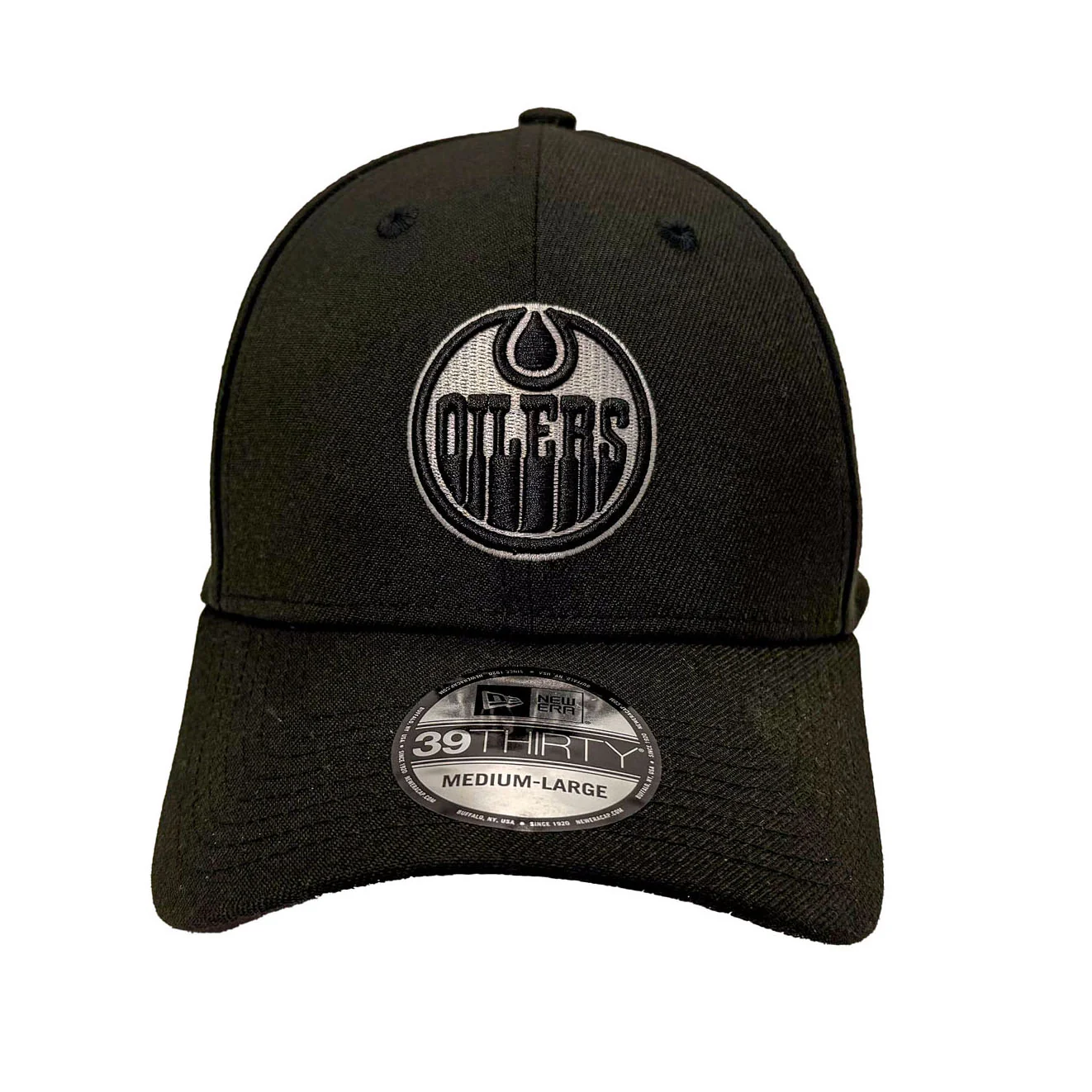 Edmonton Oilers New Era Black 39THIRTY Flex Hat - Black/White Logo - Image 3