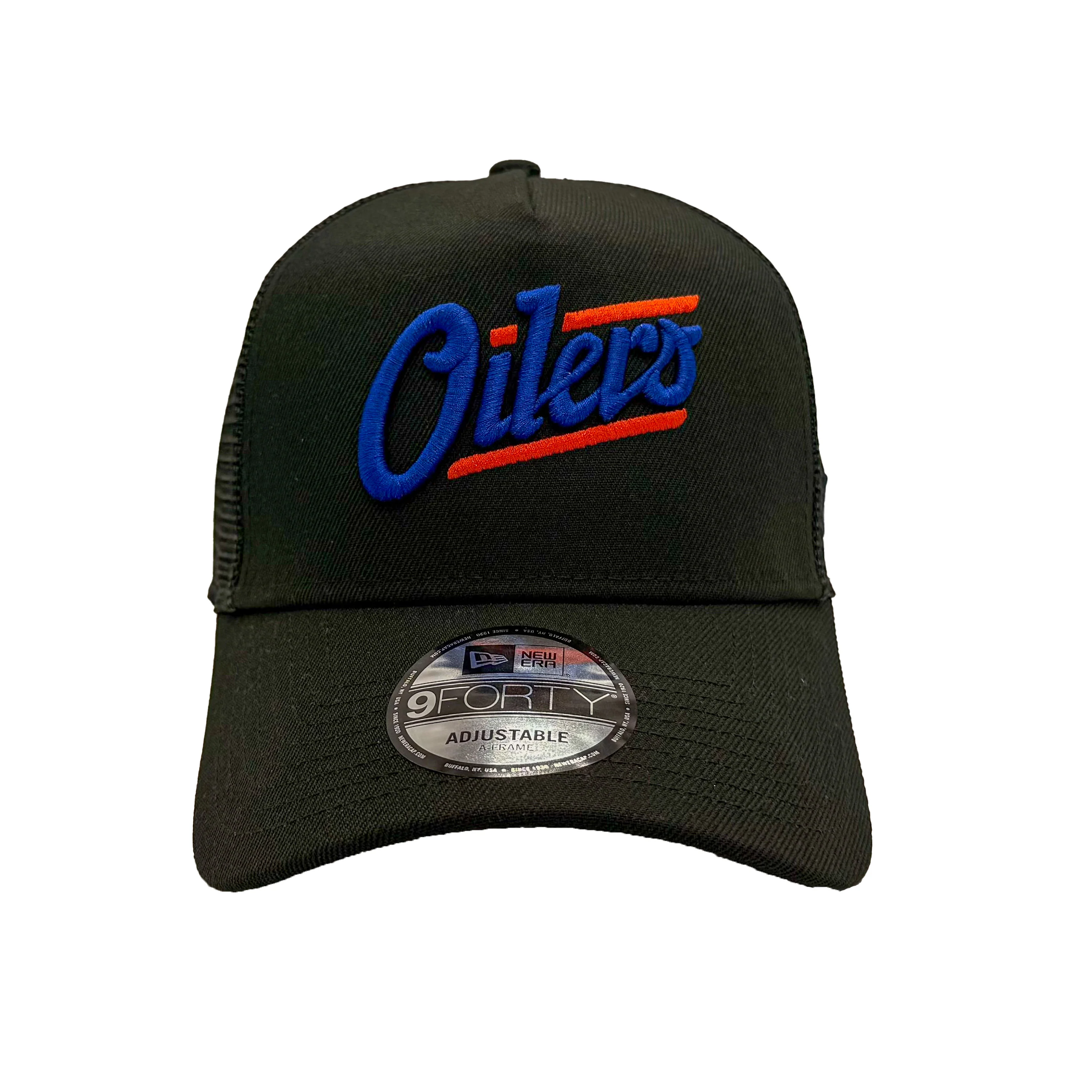 Edmonton Oilers New Era Black 9FORTY Alternate Logo A-Frame Trucker Snapback Hat - Image 3