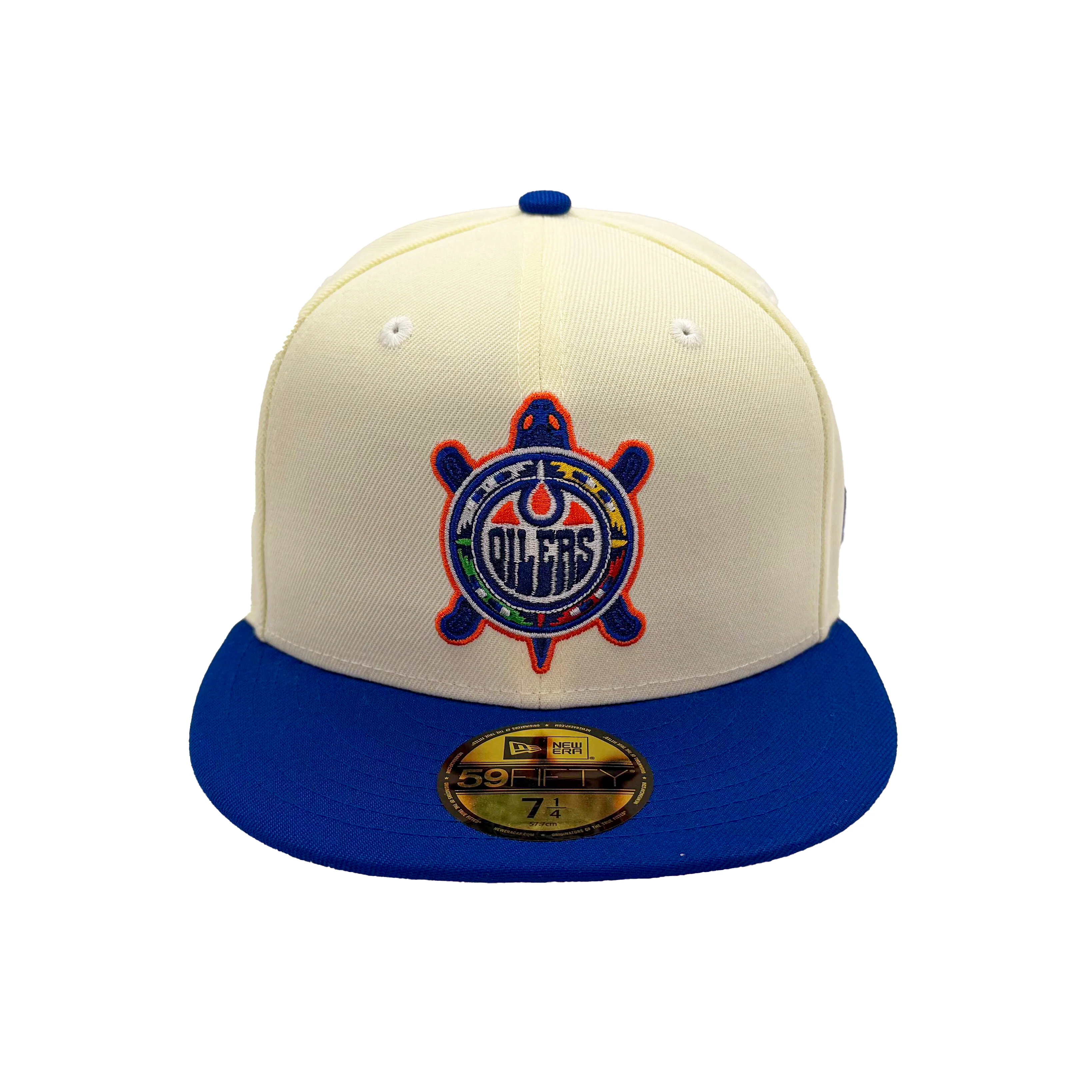 Edmonton Oilers New Era Blue & Chrome 59FIFTY Fitted Turtle Island Logo Hat - Image 3