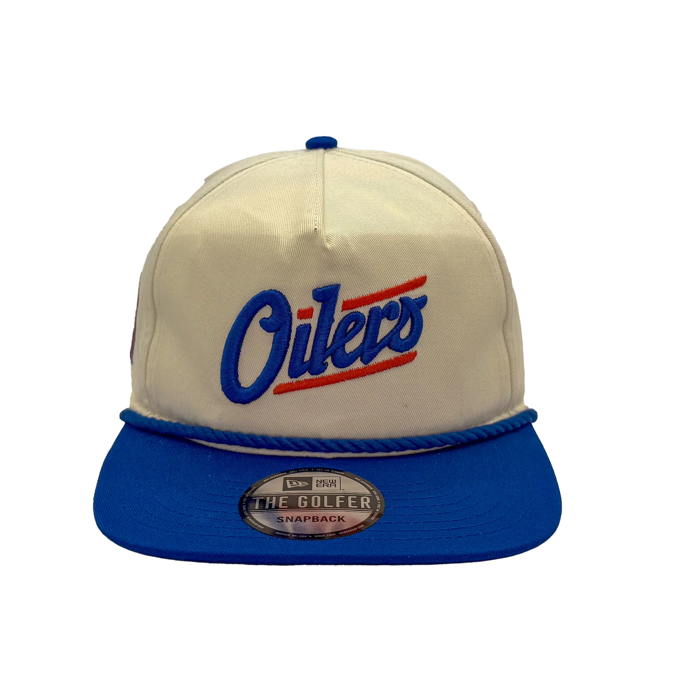 Edmonton Oilers New Era Cream & Blue GOLFER Alternate Logo Snapback Hat - Image 3