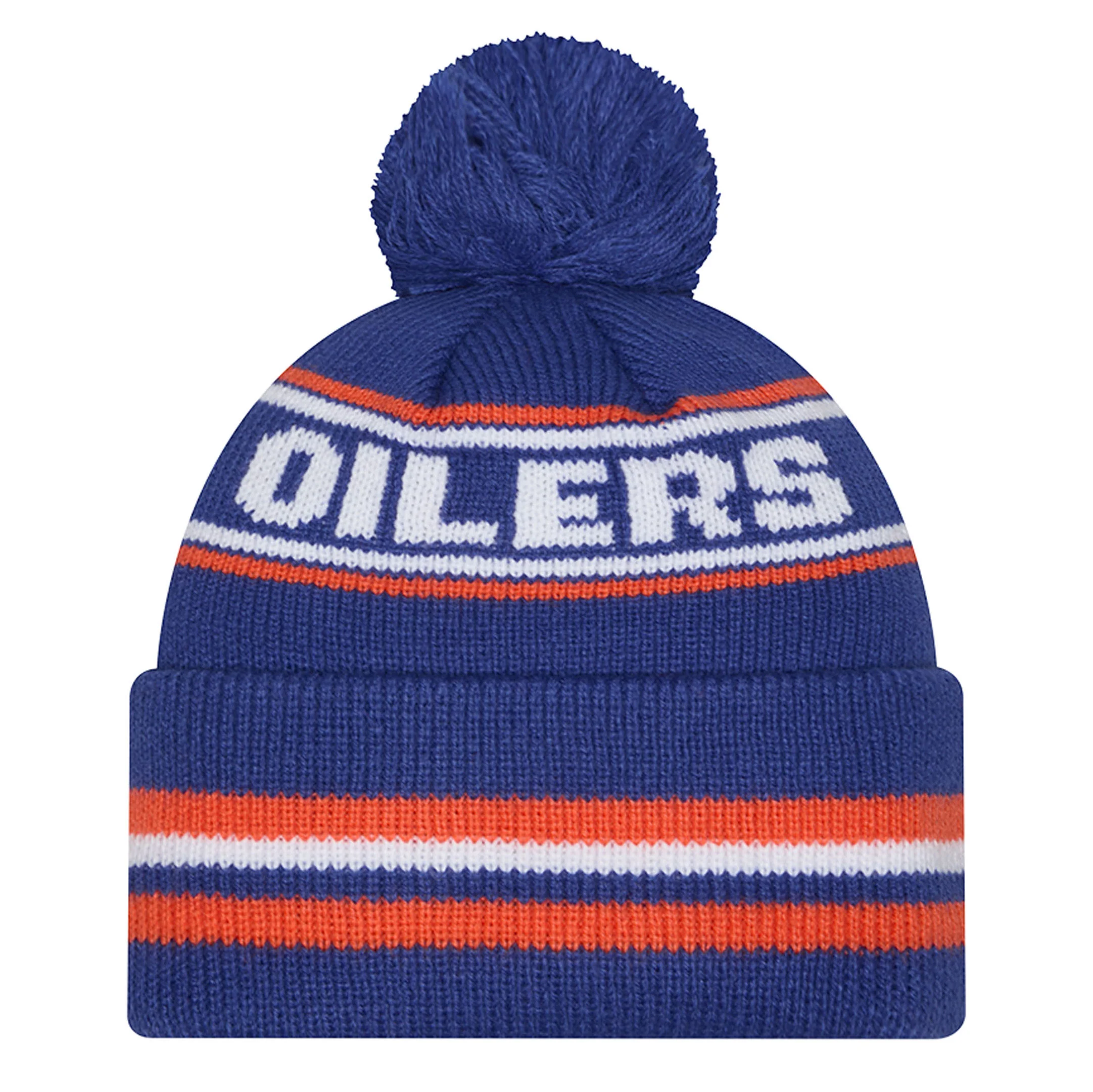 Edmonton Oilers New Era Blue Marled Cuffed Knit Toque w/ Pom - Image 2