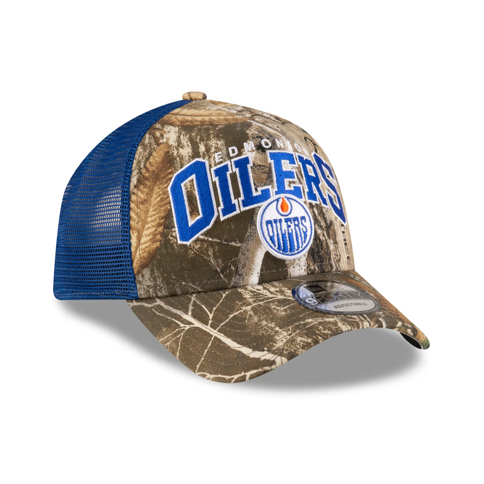 Edmonton Oilers New Era Blue & REAL TREE Camo 9FORTY A-Frame Meshback Snapback Hat - Image 4