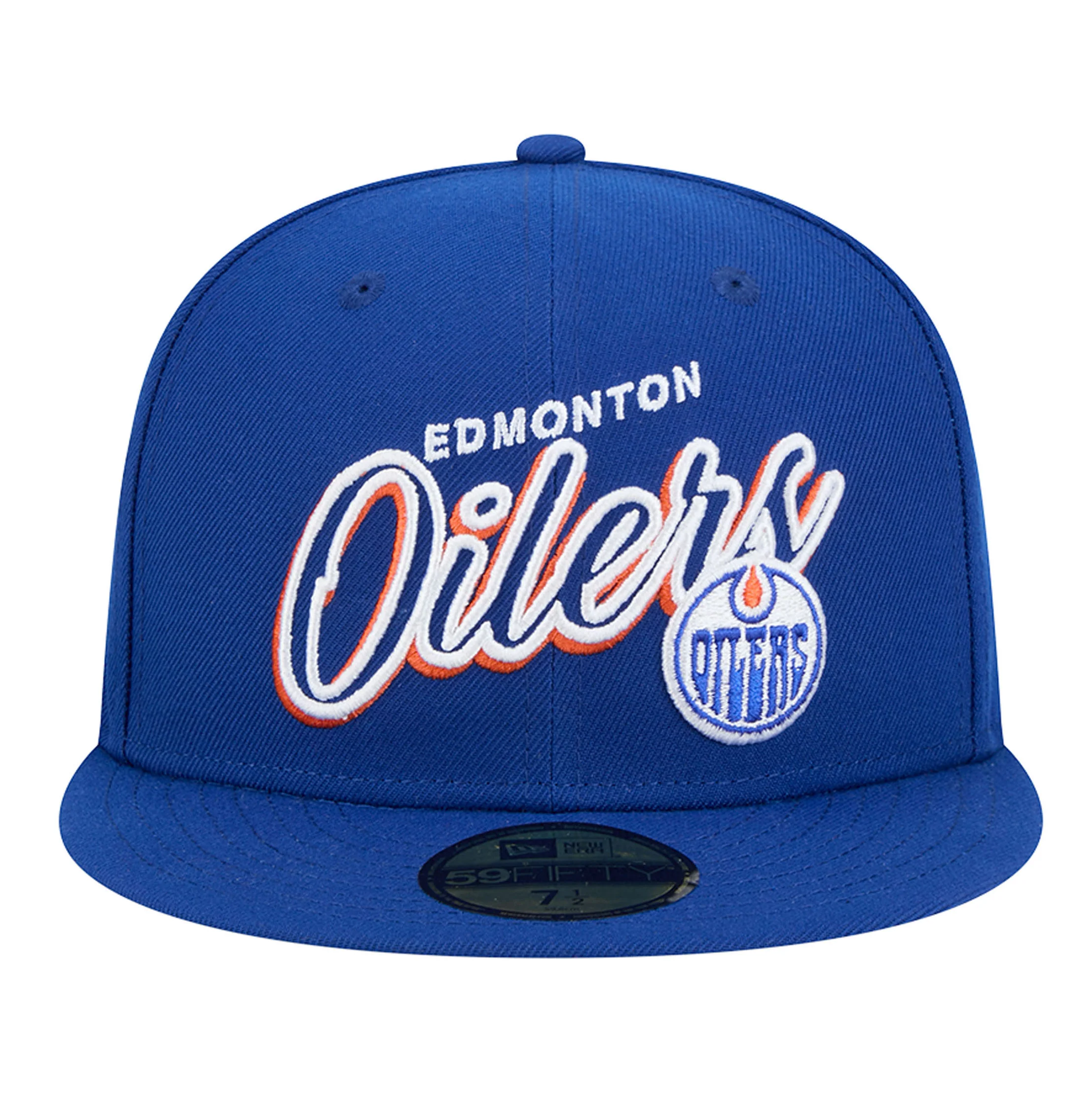 Edmonton Oilers New Era Blue Script Sided 59FIFTY Fitted Logo Hat - Image 4