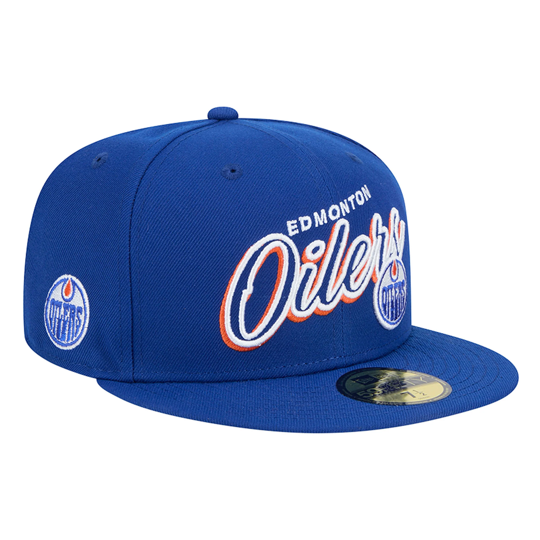 Edmonton Oilers New Era Blue Script Sided 59FIFTY Fitted Logo Hat - Image 5