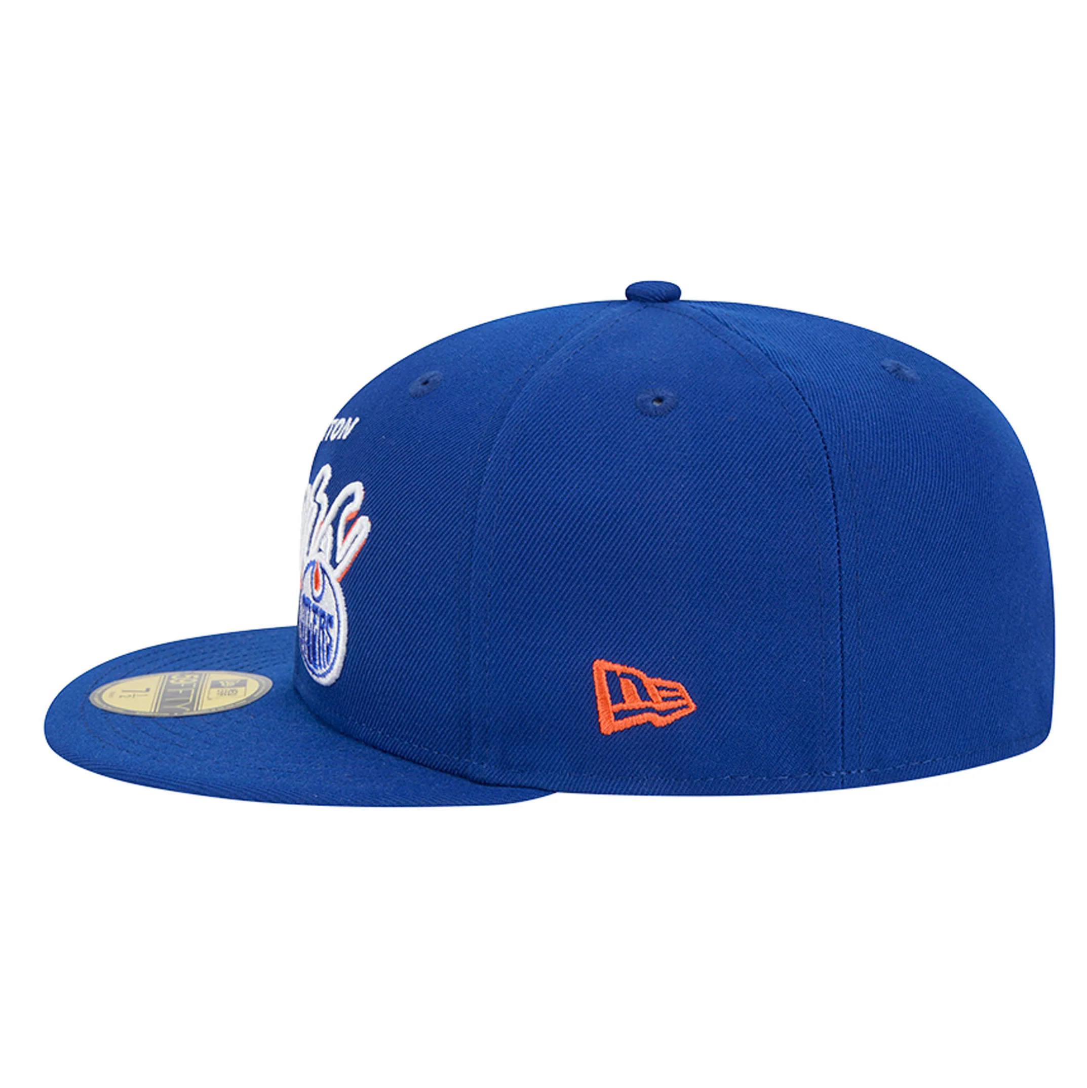 Edmonton Oilers New Era Blue Script Sided 59FIFTY Fitted Logo Hat - Image 6