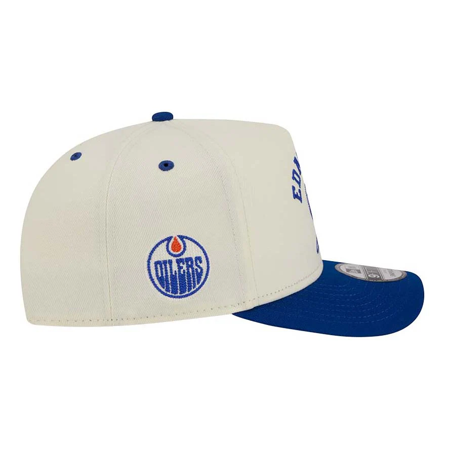 Edmonton Oilers New Era Cream & Blue Embroidery 9FIFTY A-Frame Snapback Hat - Image 4