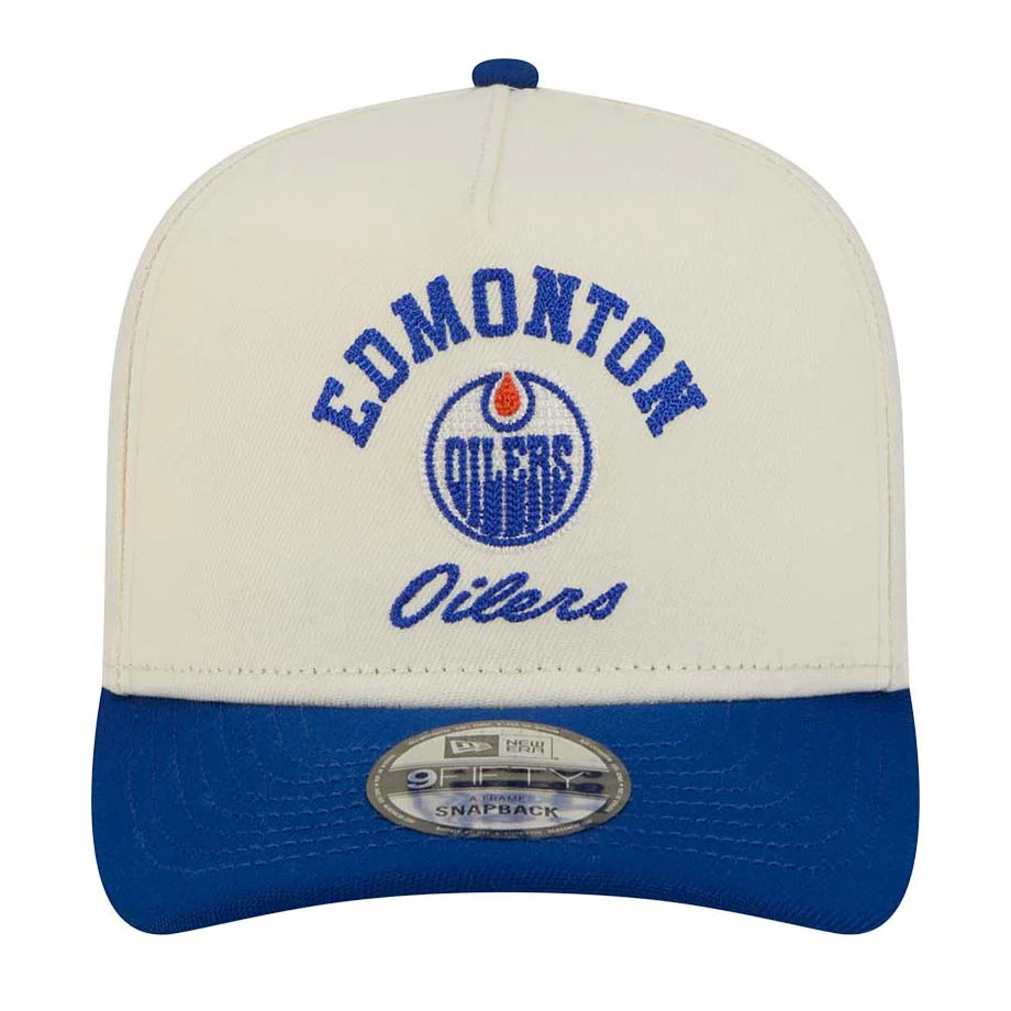 Edmonton Oilers New Era Cream & Blue Embroidery 9FIFTY A-Frame Snapback Hat - Image 7