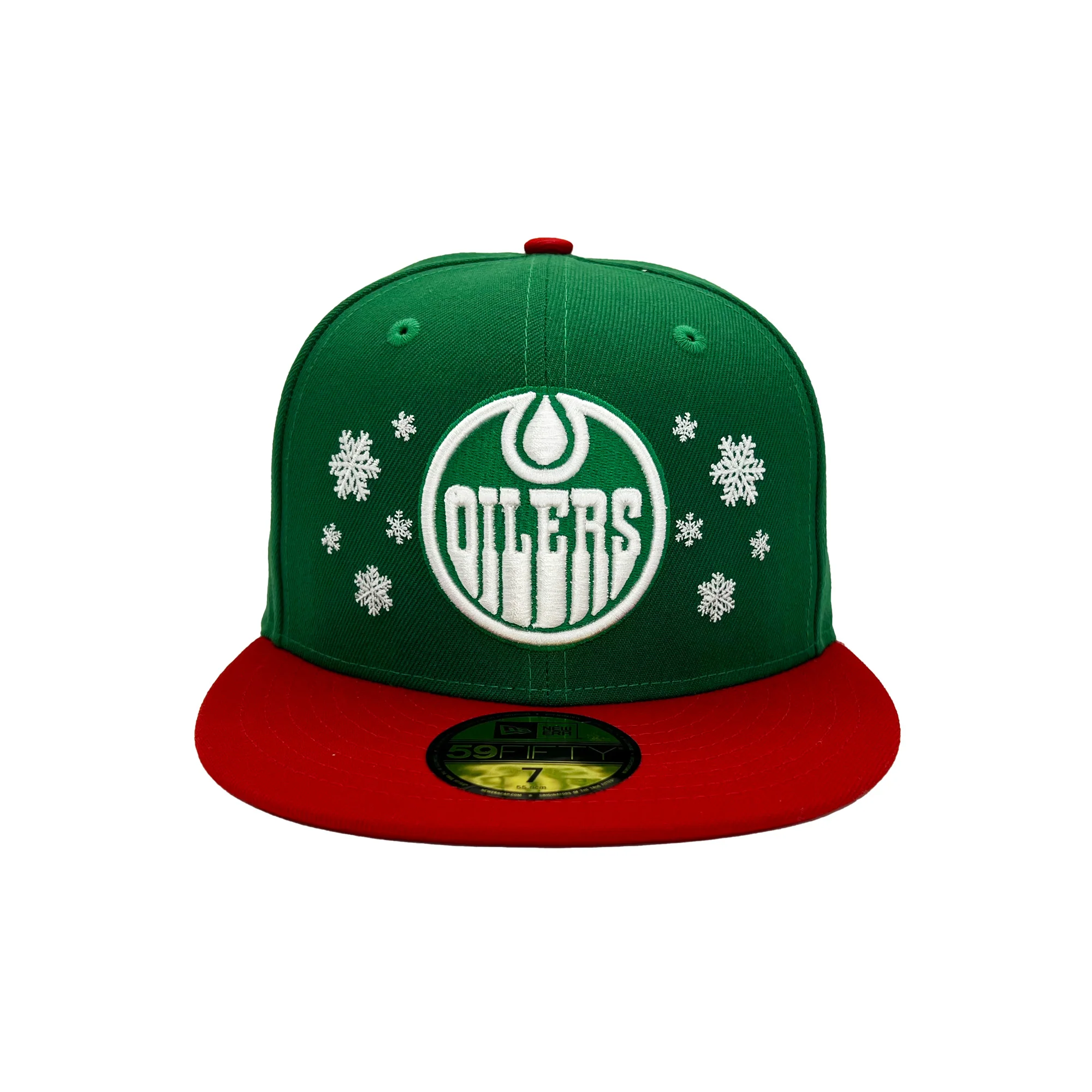 Edmonton Oilers New Era Green & Red Holiday Snowflake 59FIFTY Fitted Hat - Image 2