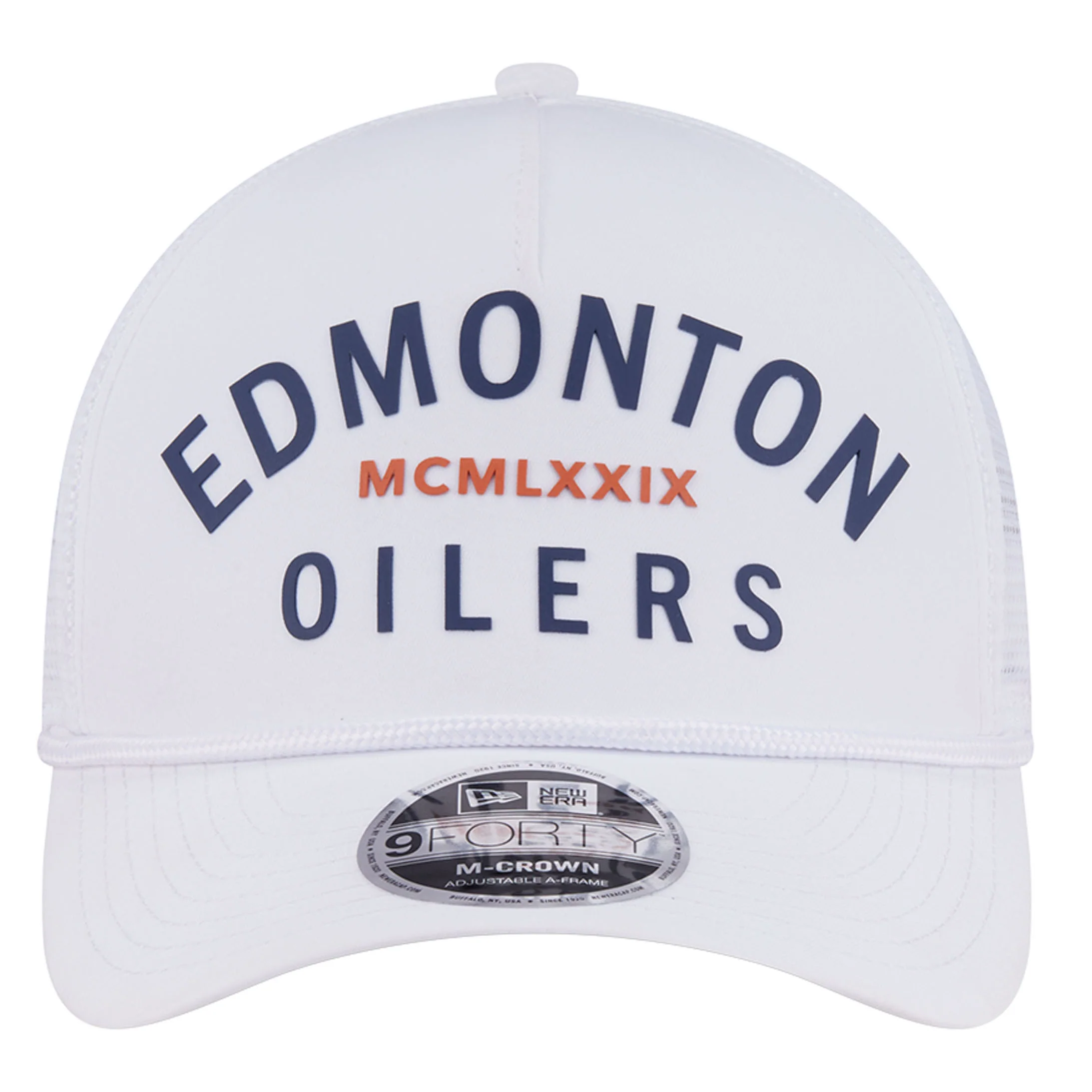Edmonton Oilers New Era Minimalist White 9FORTY A-Frame Snapback Hat - Image 4