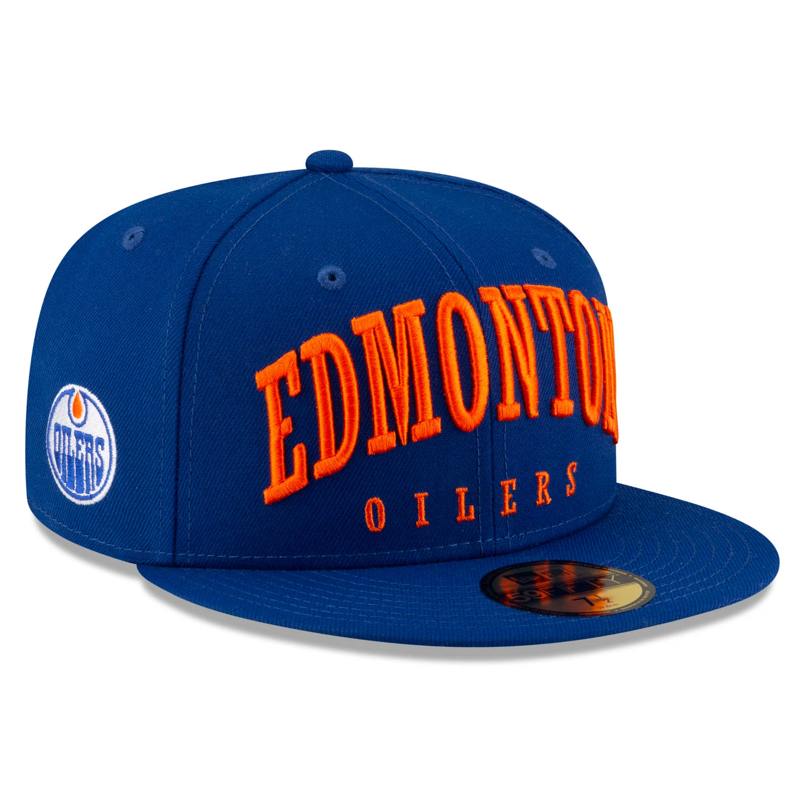 Edmonton Oilers New Era Royal Blue Text 59FIFTY Primary Logo Fitted Hat - Image 3