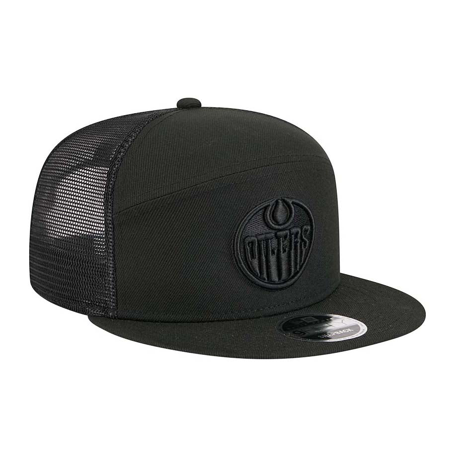Edmonton Oilers New Era Split Panel Black Tonal 9FIFTY Mesh Snapback Hat - Image 3