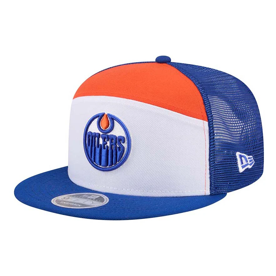 Edmonton Oilers New Era Split Panel Blue/White/Orange 9FIFTY Mesh Snapback Hat
