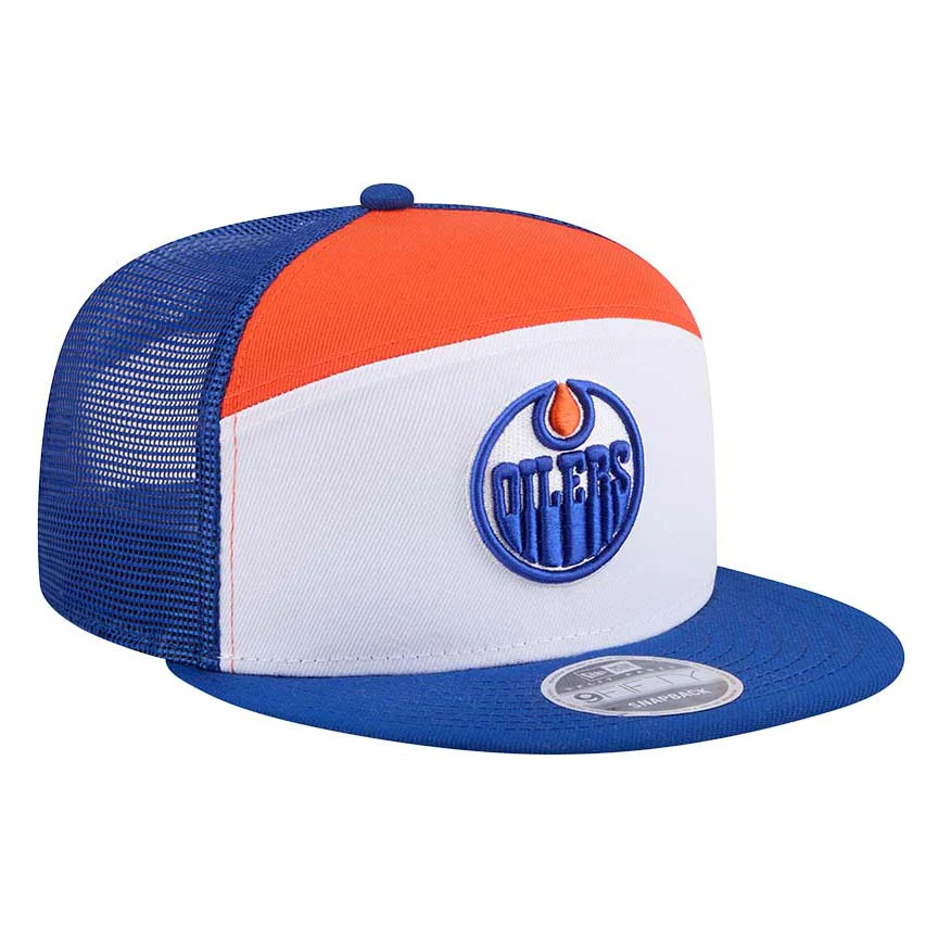 Edmonton Oilers New Era Split Panel Blue/White/Orange 9FIFTY Mesh Snapback Hat - Image 3