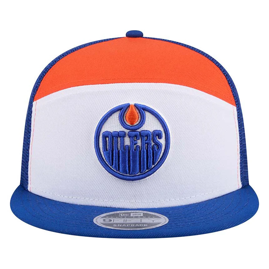 Edmonton Oilers New Era Split Panel Blue/White/Orange 9FIFTY Mesh Snapback Hat - Image 6