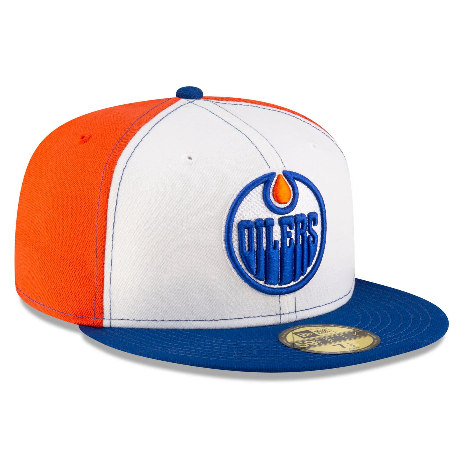 Edmonton Oilers New Era Tri-Panel White/Orange/Blue 59FIFTY Fitted Logo Hat - Image 3