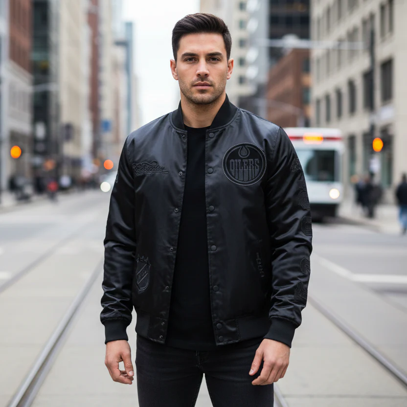 Edmonton Oilers Pro Standard Blackout Tonal Satin Jacket - Image 10