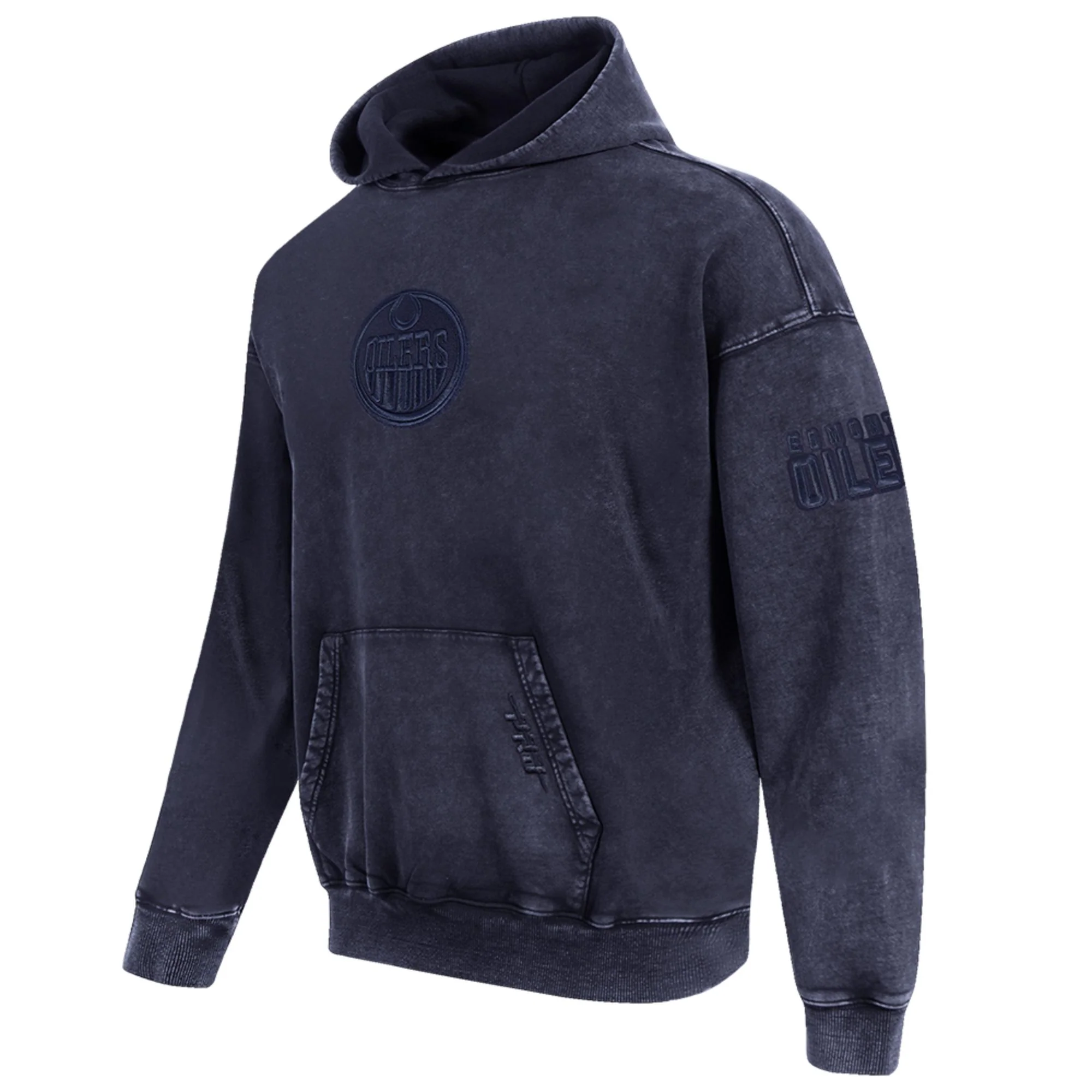 Edmonton Oilers Pro Standard Enzyme Wash Navy Drop Shoulder Hoodie - Image 7