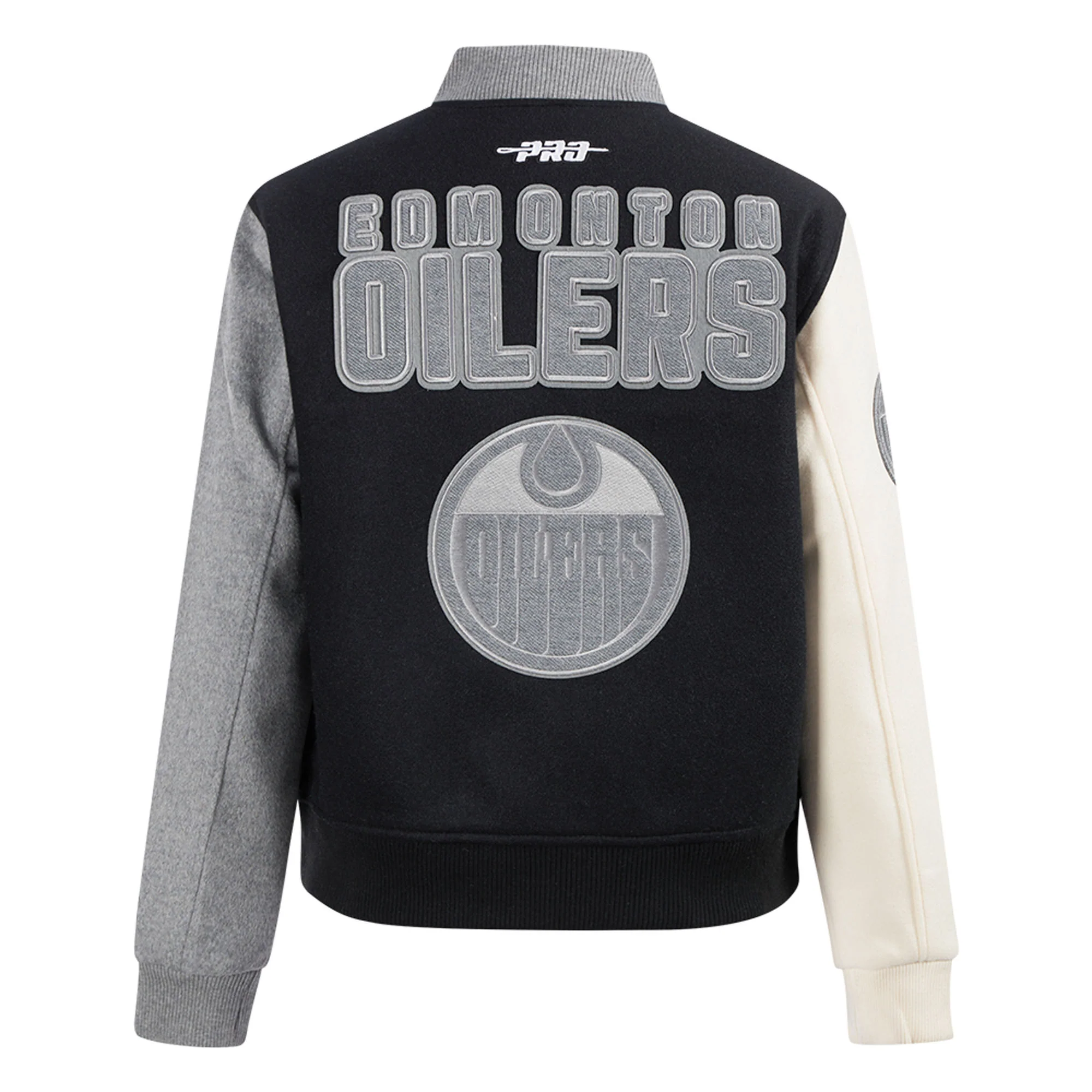 Edmonton Oilers Women's Pro Standard Reverse French Terry Wool Varsity Jacket - Image 2