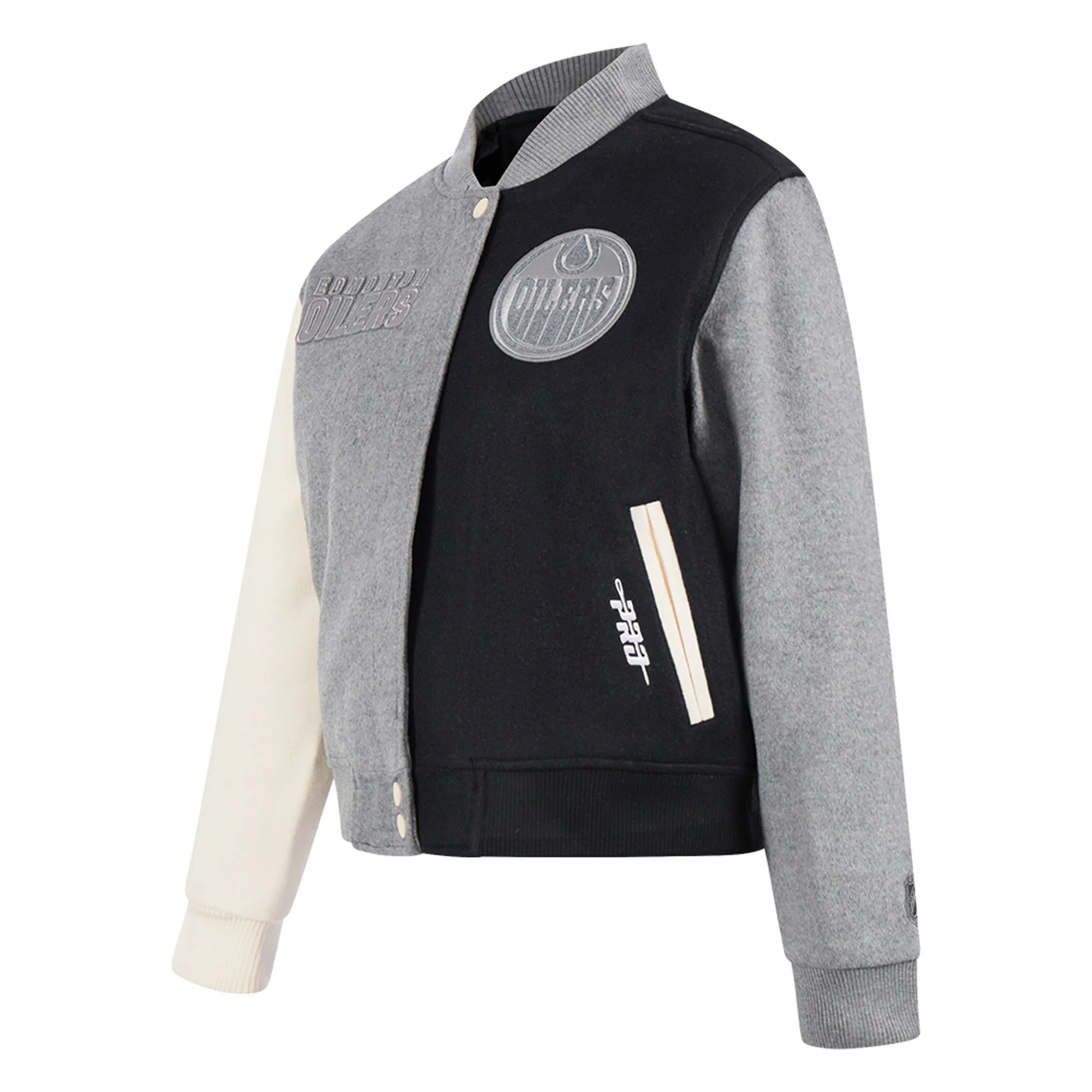 Edmonton Oilers Women's Pro Standard Reverse French Terry Wool Varsity Jacket - Image 4