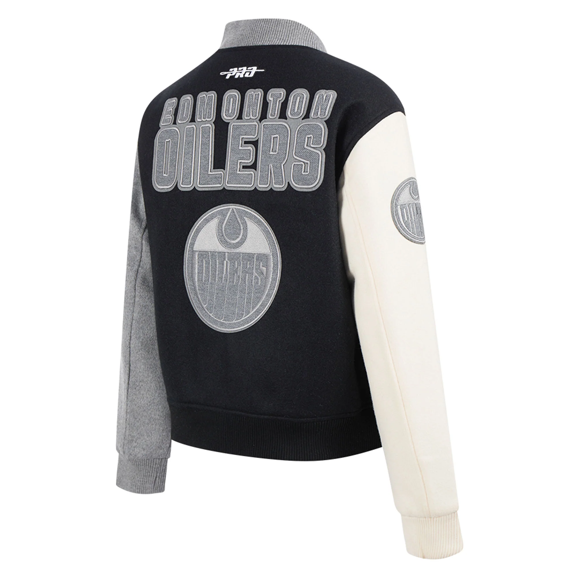Edmonton Oilers Women's Pro Standard Reverse French Terry Wool Varsity Jacket - Image 5