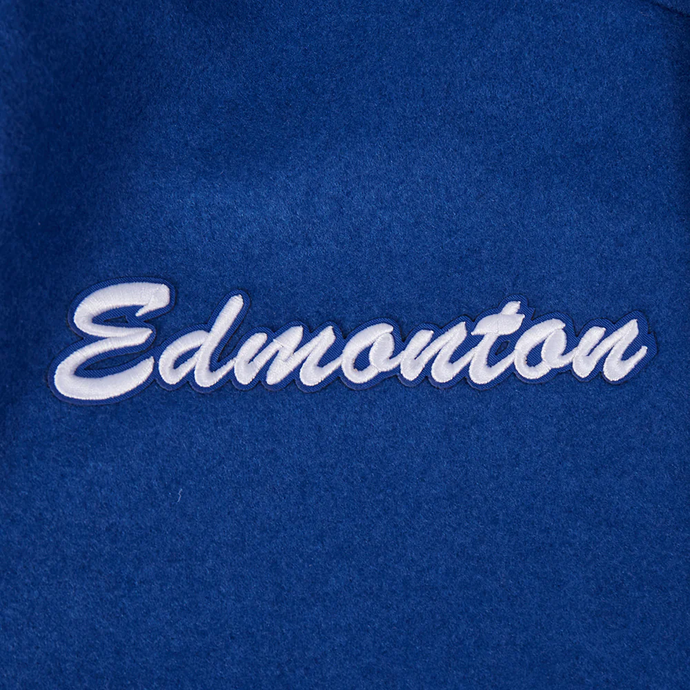 Edmonton Oilers Pro Standard Team Badge Royal Wool Varsity Jacket - Image 6
